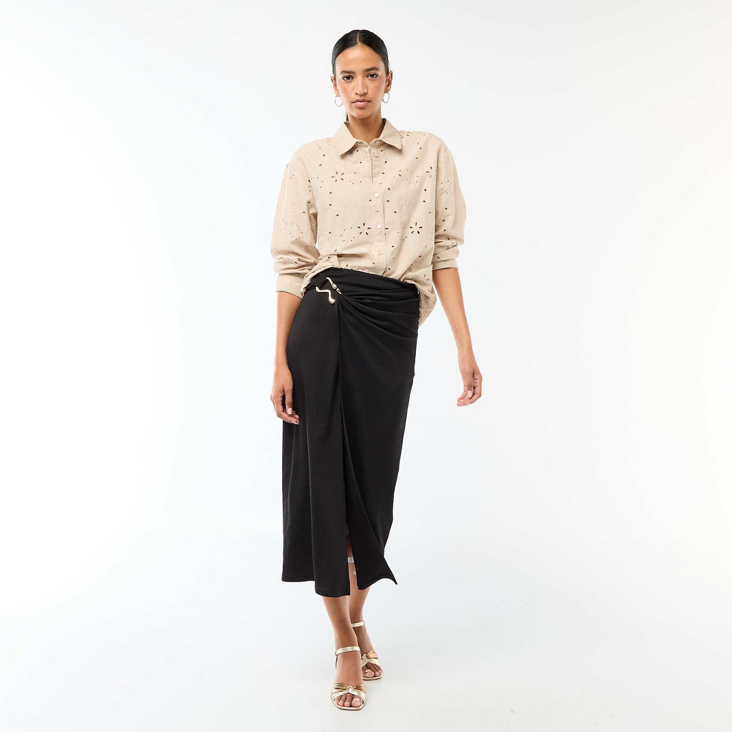 Jupe longue avec boucle dorée à la taille NOIR