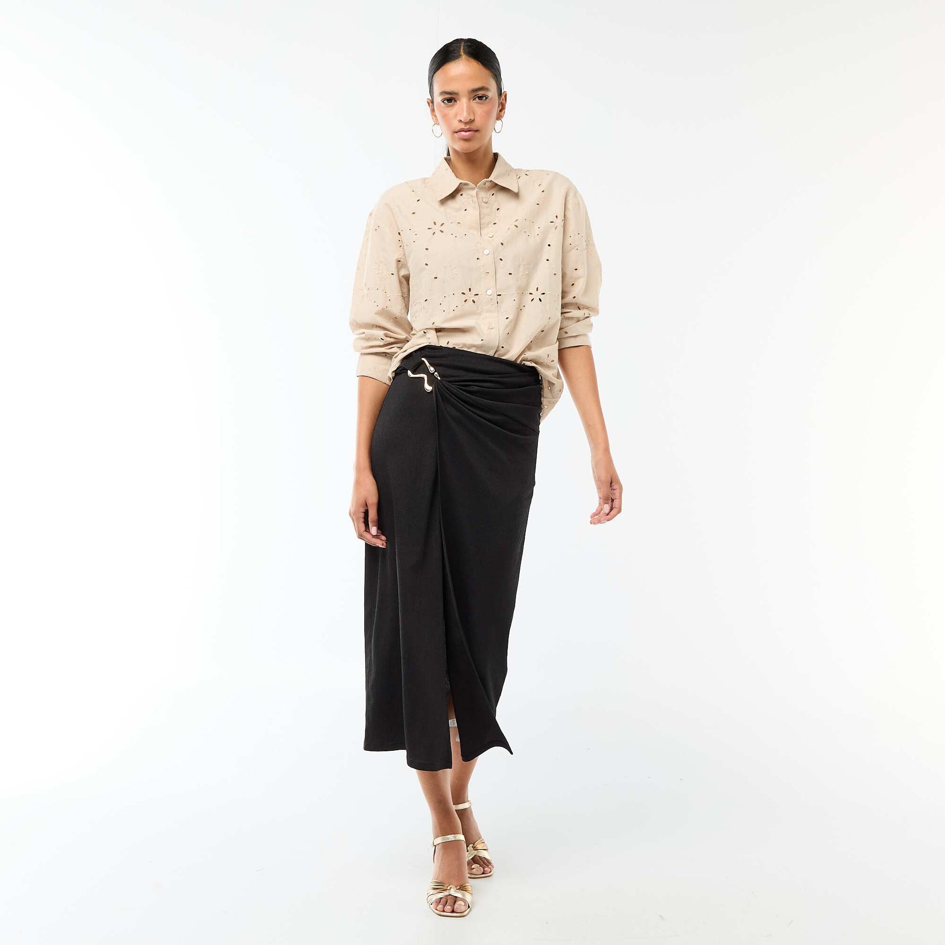 Jupe longue avec boucle dorée à la taille NOIR