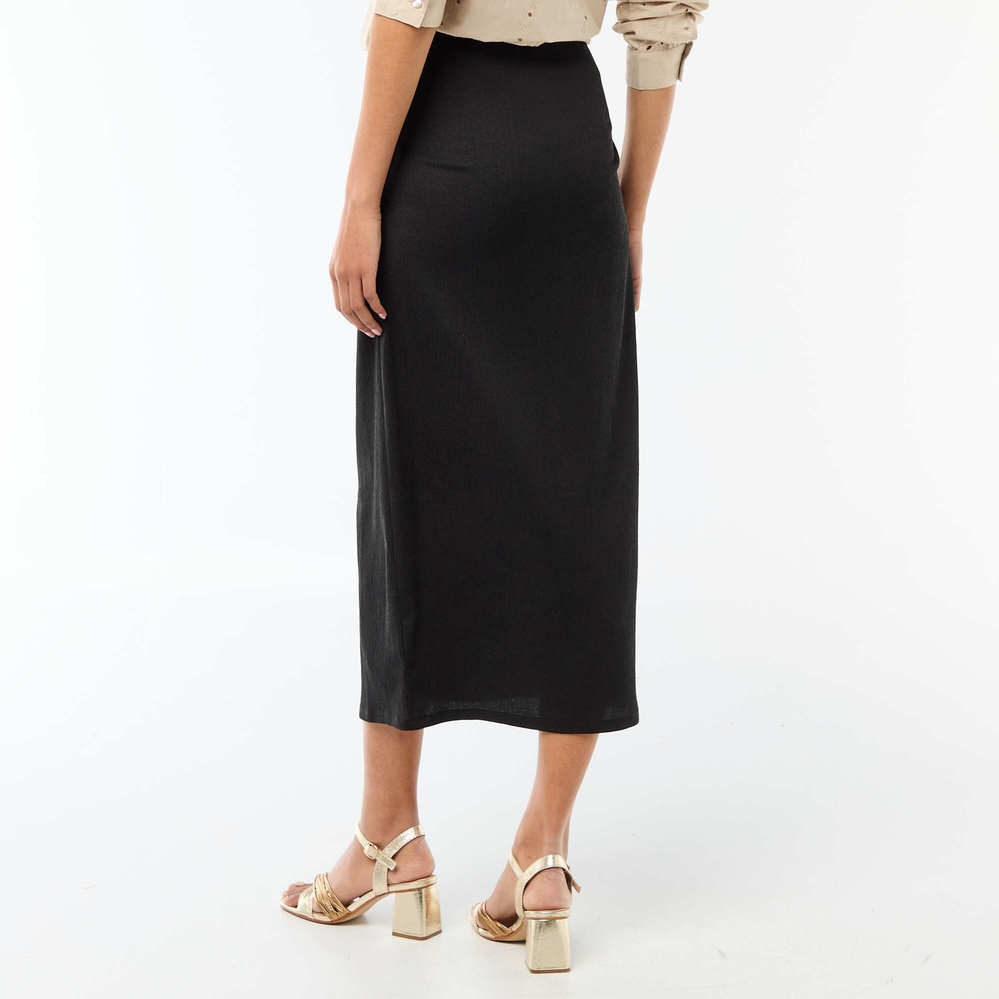 Jupe longue avec boucle dorée à la taille NOIR
