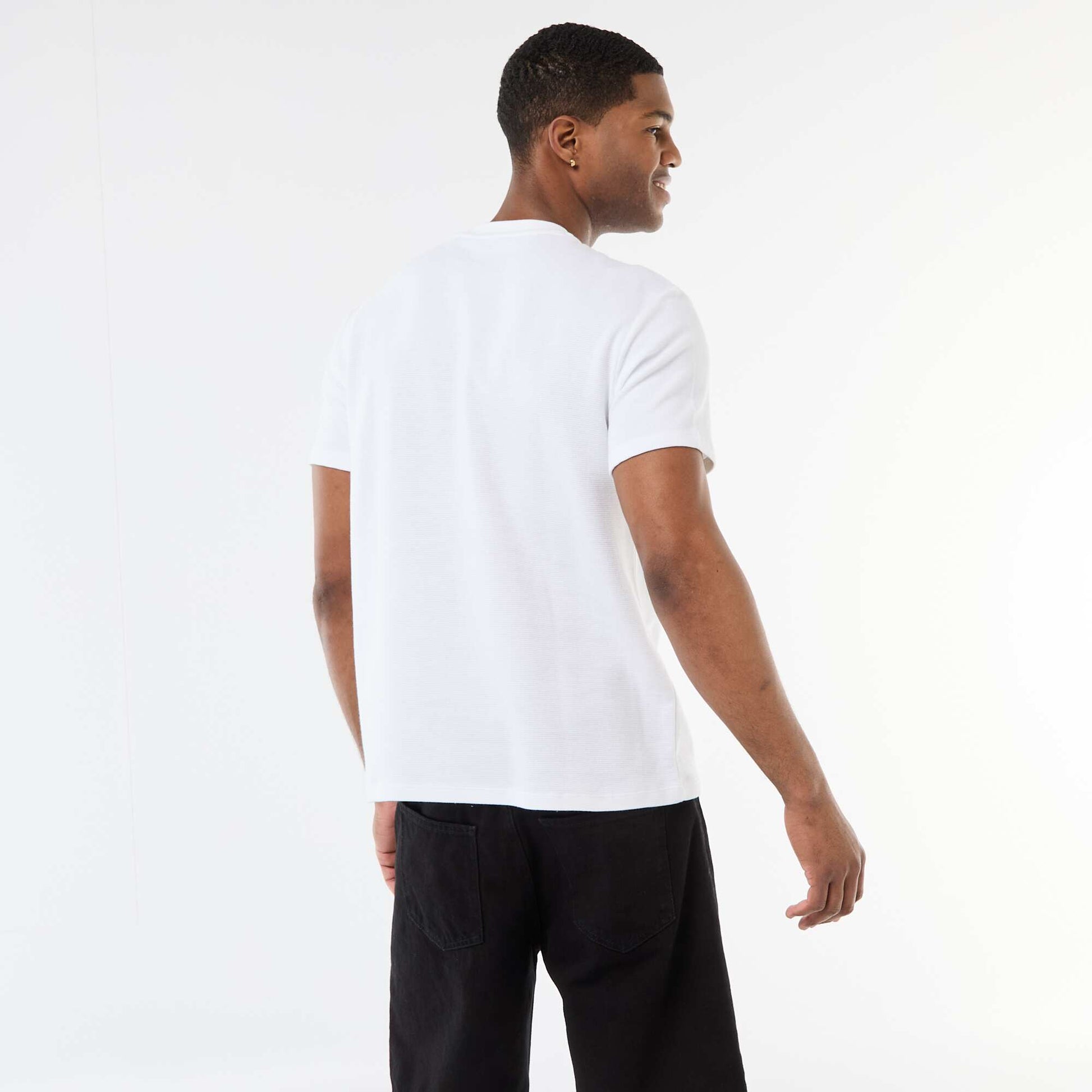 T-shirt en piqué de coton à manches courtes BLANC