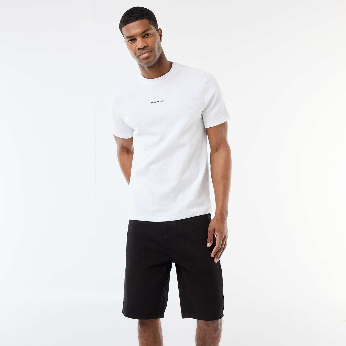 T-shirt en piqué de coton à manches courtes BLANC