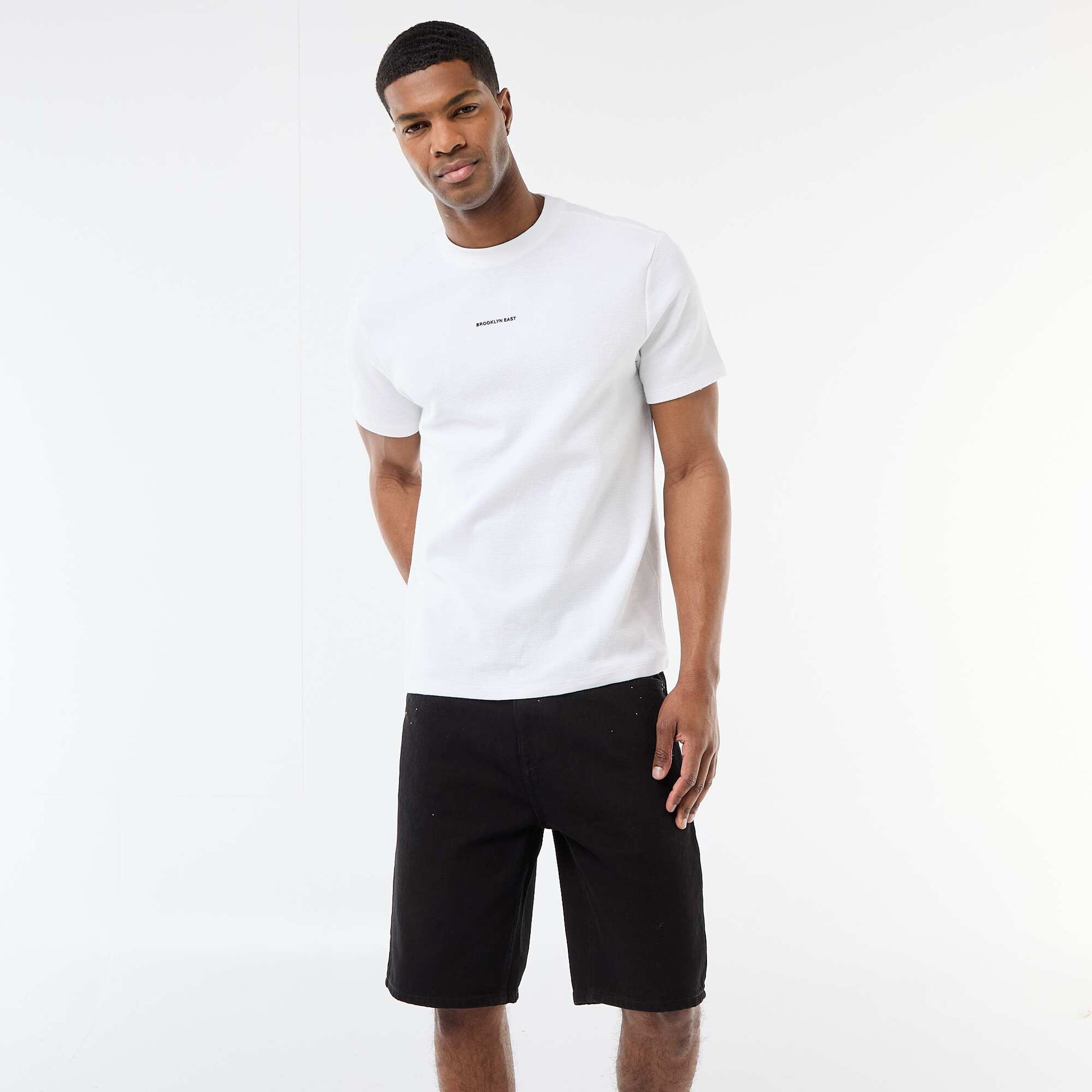 T-shirt en piqué de coton à manches courtes BLANC