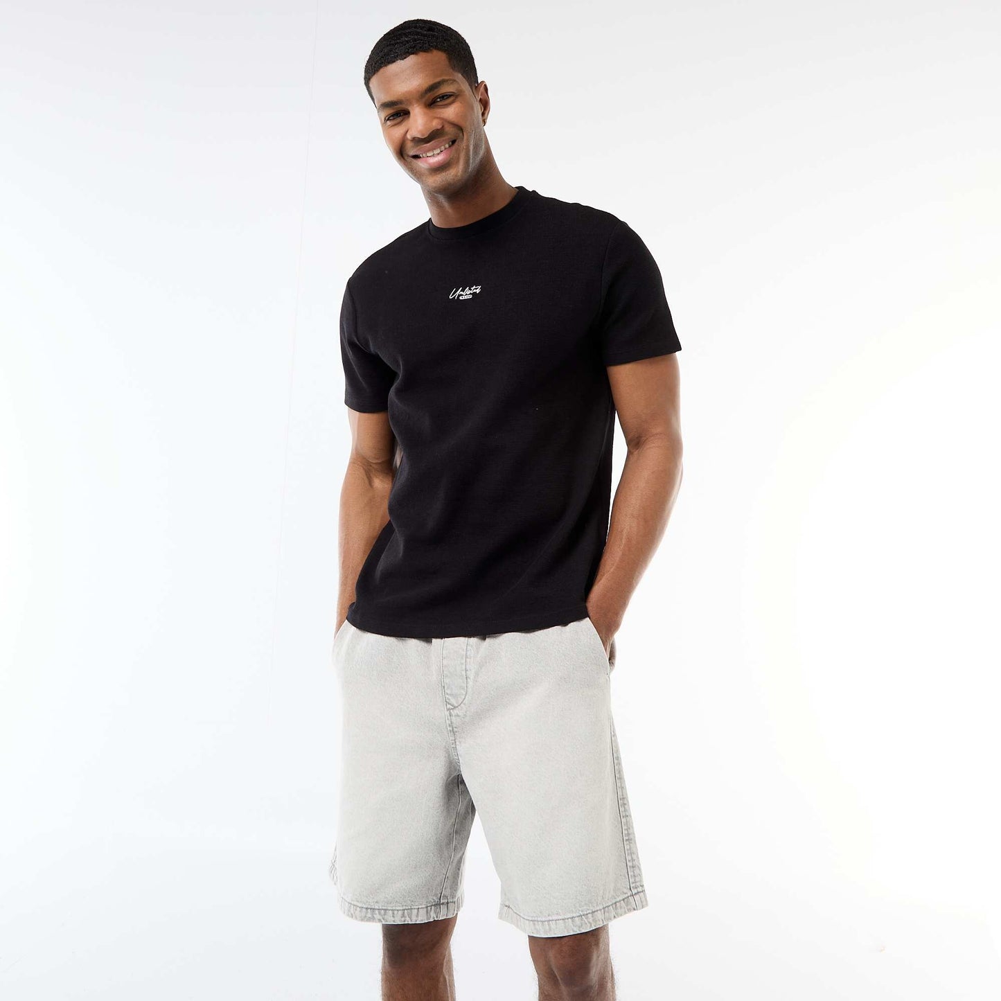 T-shirt en piqué de coton à manches courtes GRIS