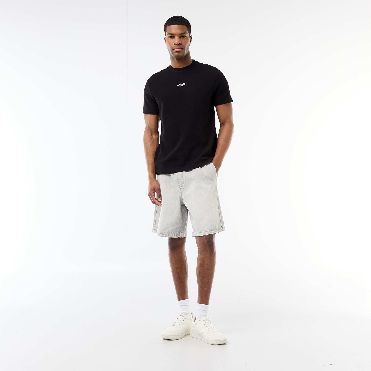 T-shirt en piqué de coton à manches courtes GRIS