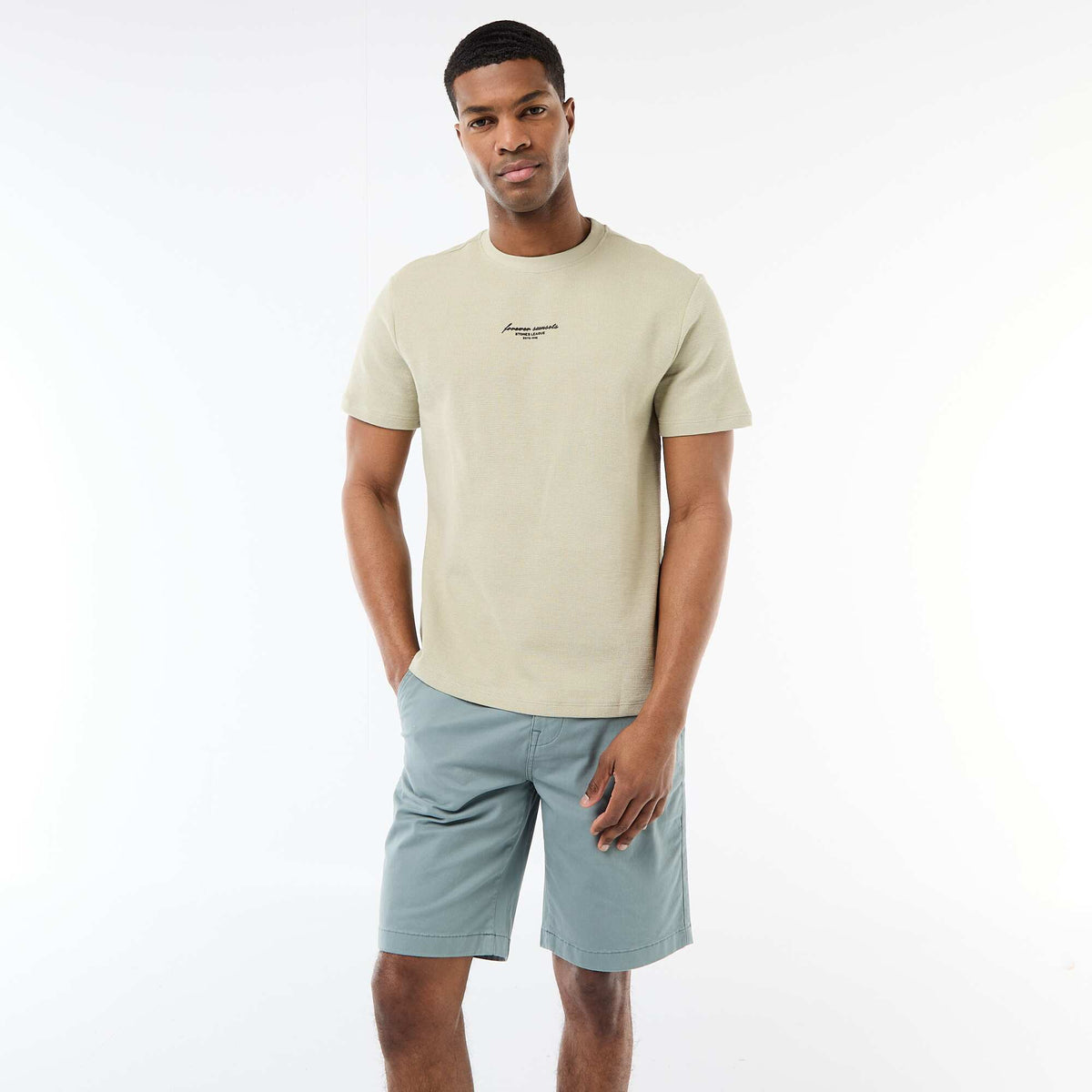 T-shirt en piqué de coton à manches courtes BEIGE