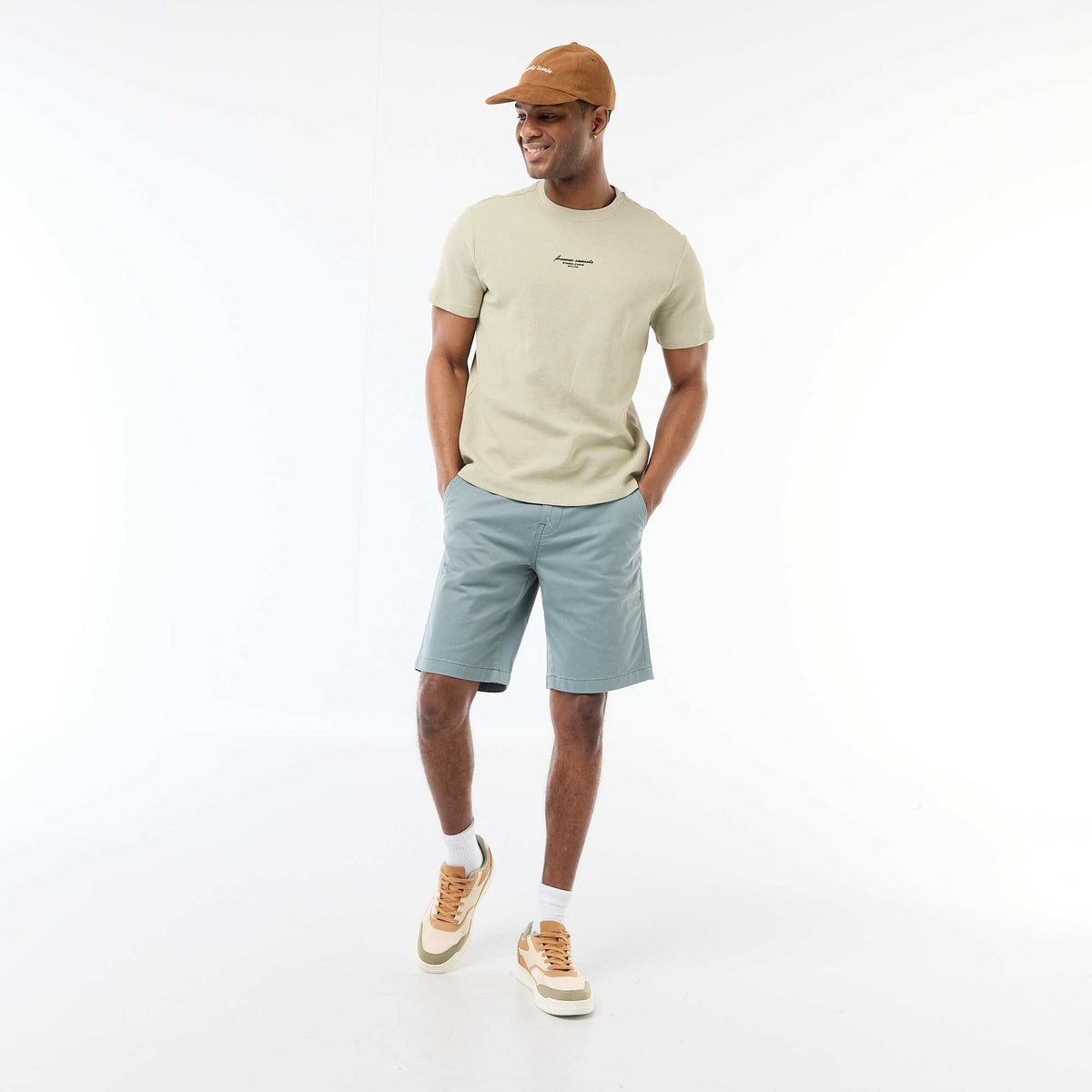 T-shirt en piqué de coton à manches courtes BEIGE