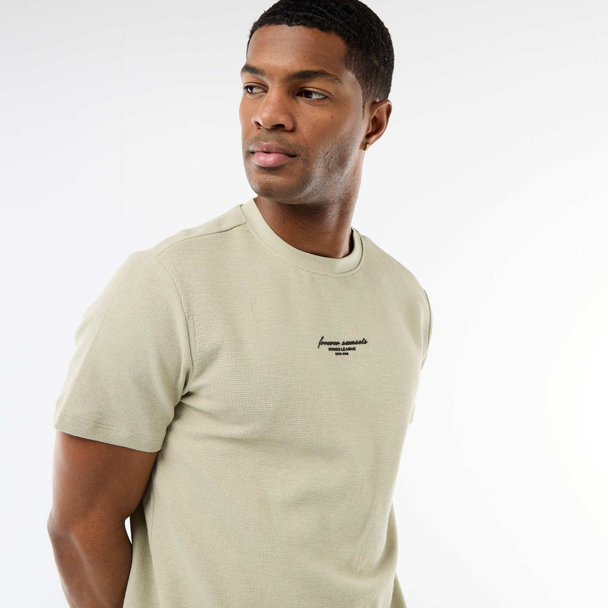T-shirt en piqué de coton à manches courtes BEIGE