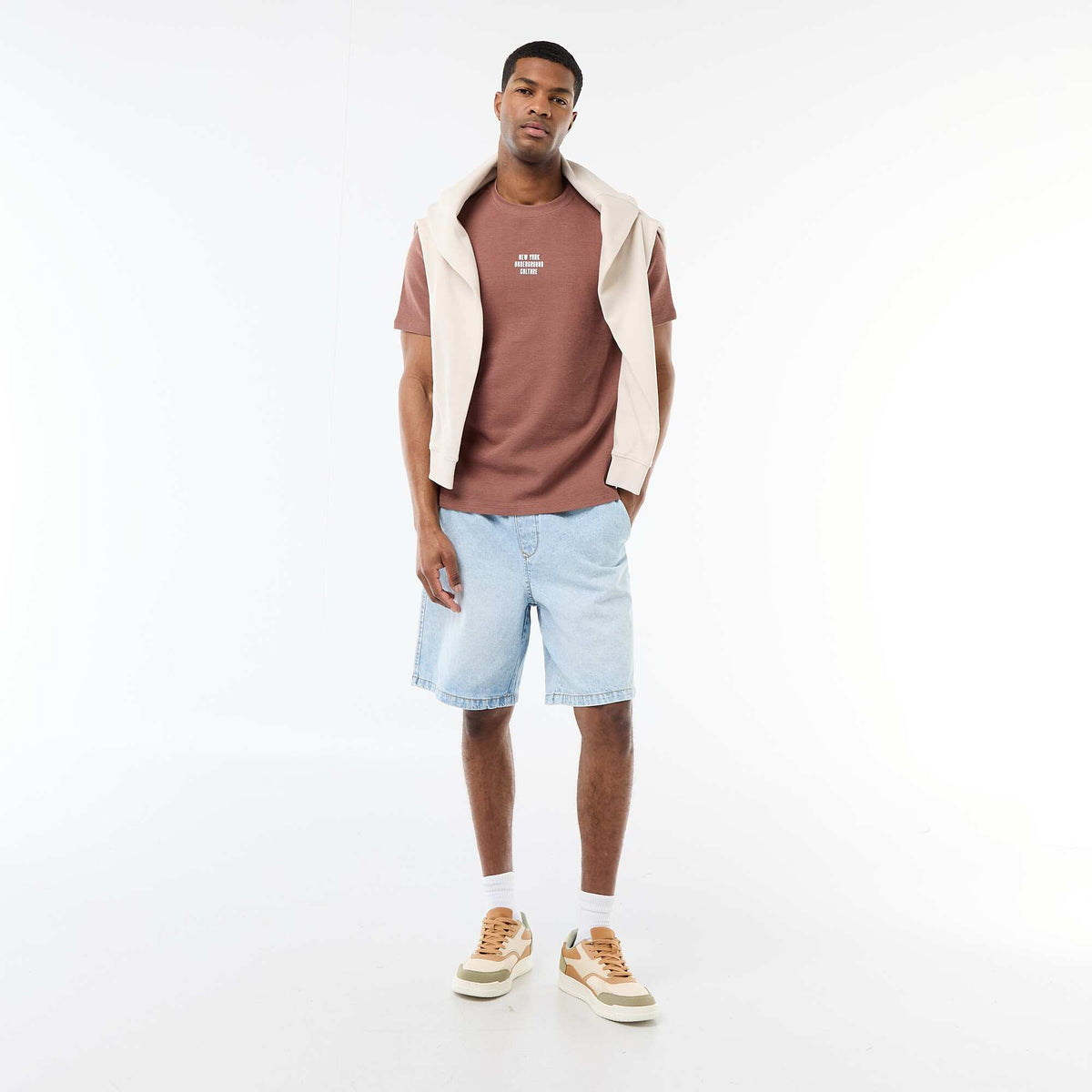 T-shirt en piqué de coton à manches courtes GRIS