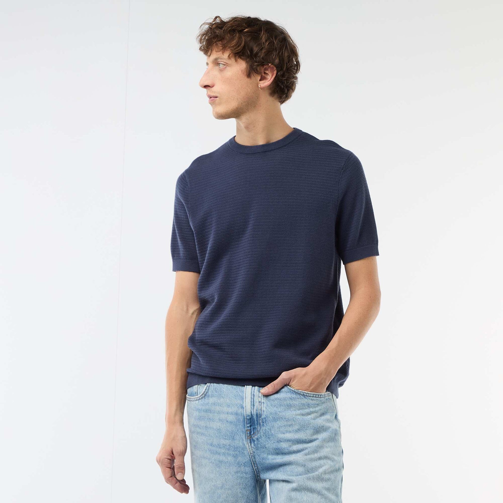 T-shirt à manches courtes en matière fantaisie BLEU
