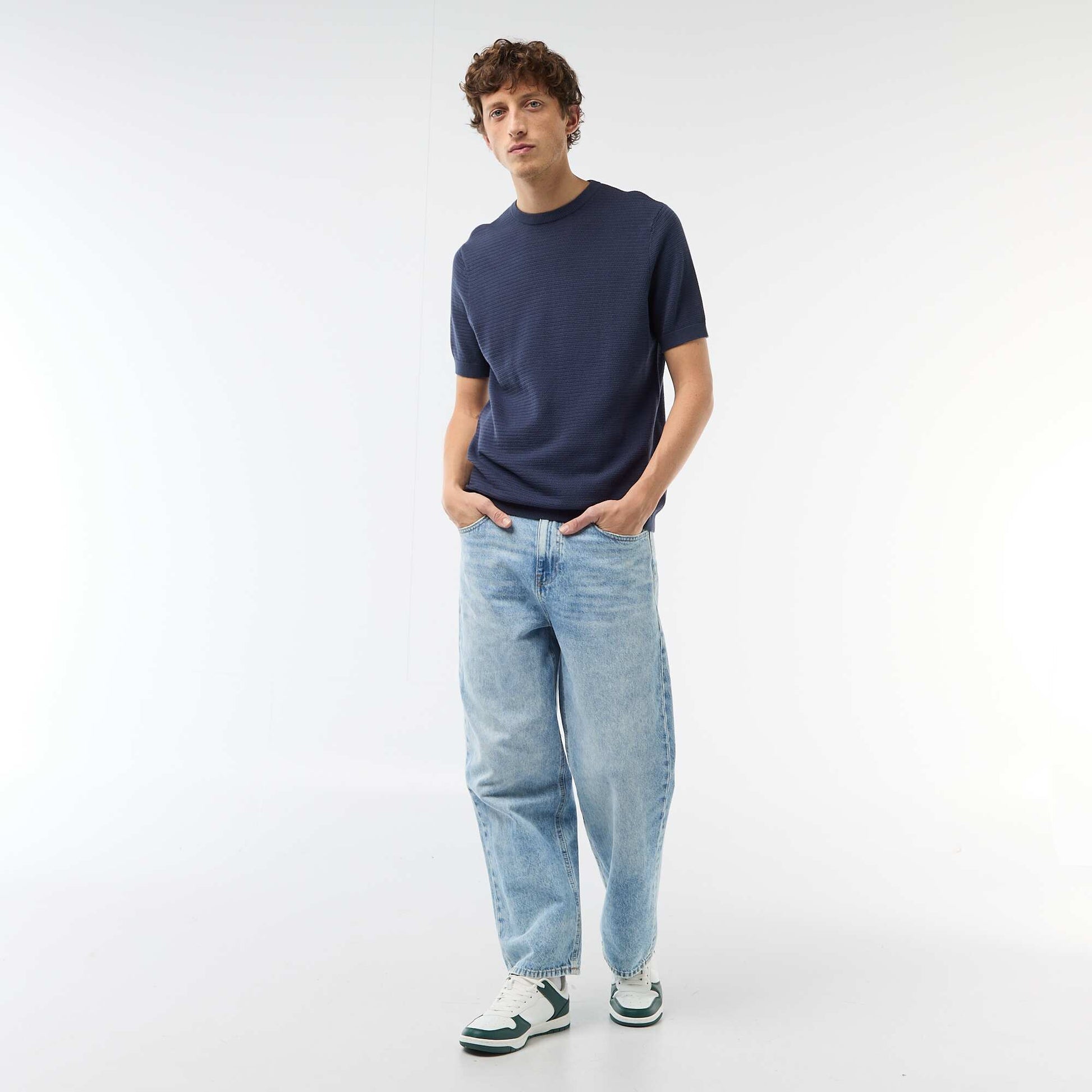 T-shirt à manches courtes en matière fantaisie BLEU