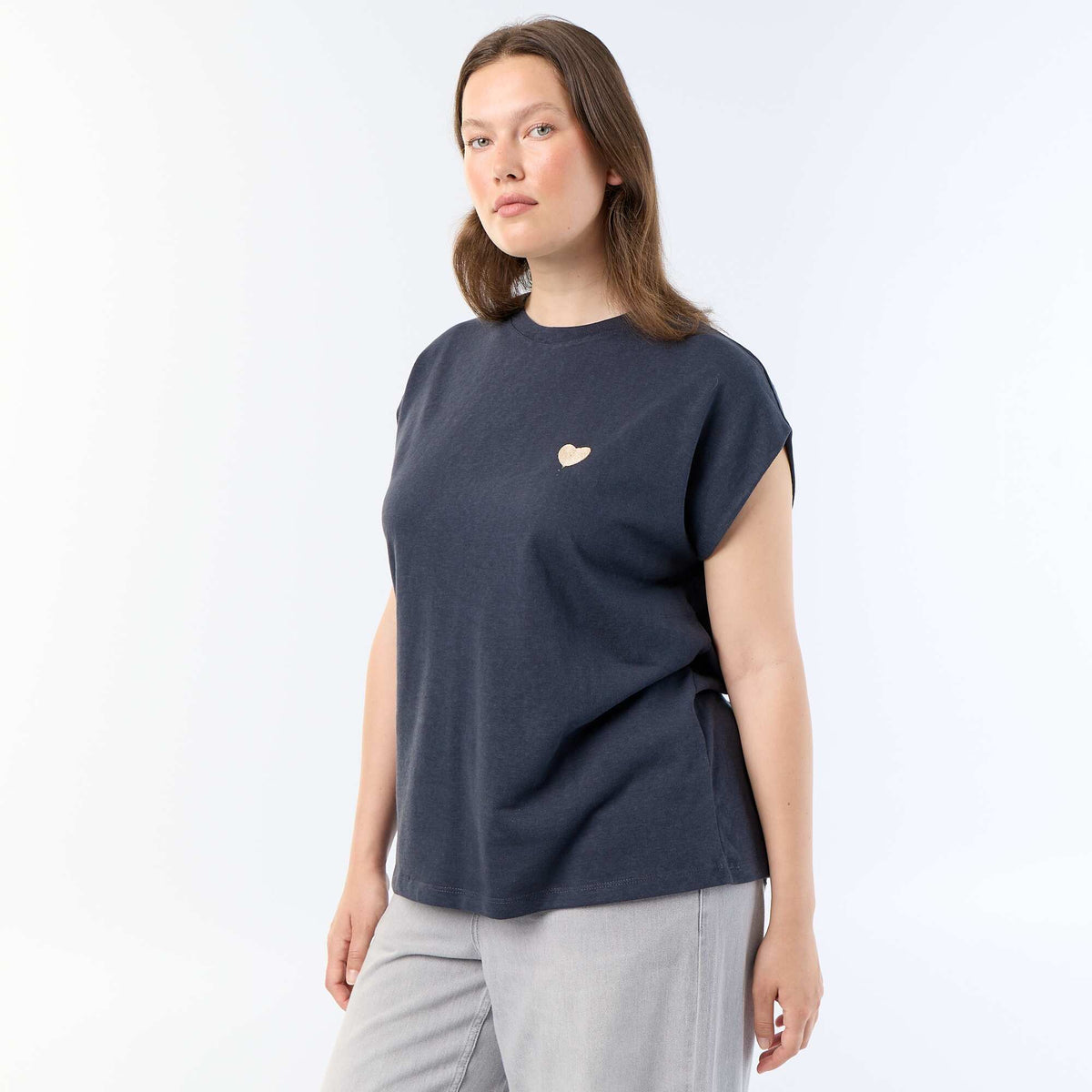 T-shirt en jersey sans manches avec petite broderie poitrine BLEU