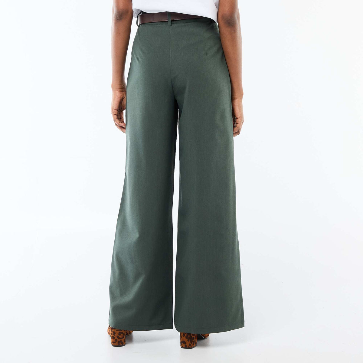 Pantalon large à pinces avec ceinture femme VERT