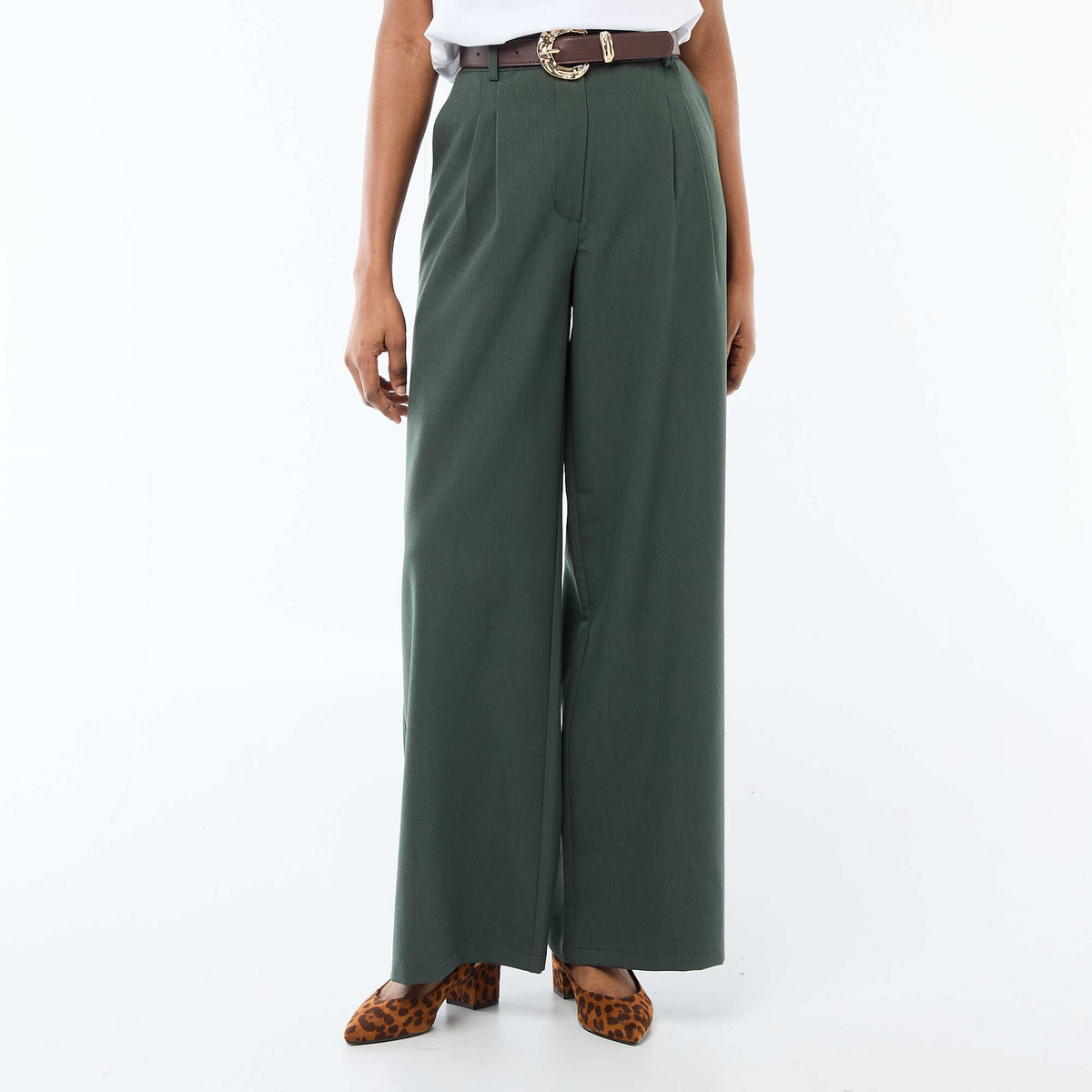 Pantalon large à pinces avec ceinture femme VERT
