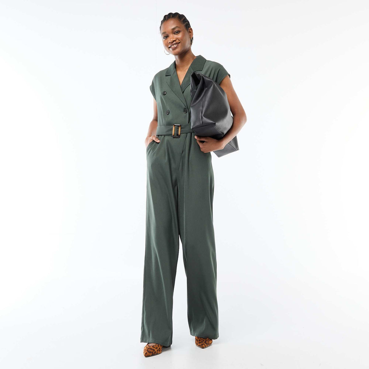 Combinaison pantalon large ceinturée VERT