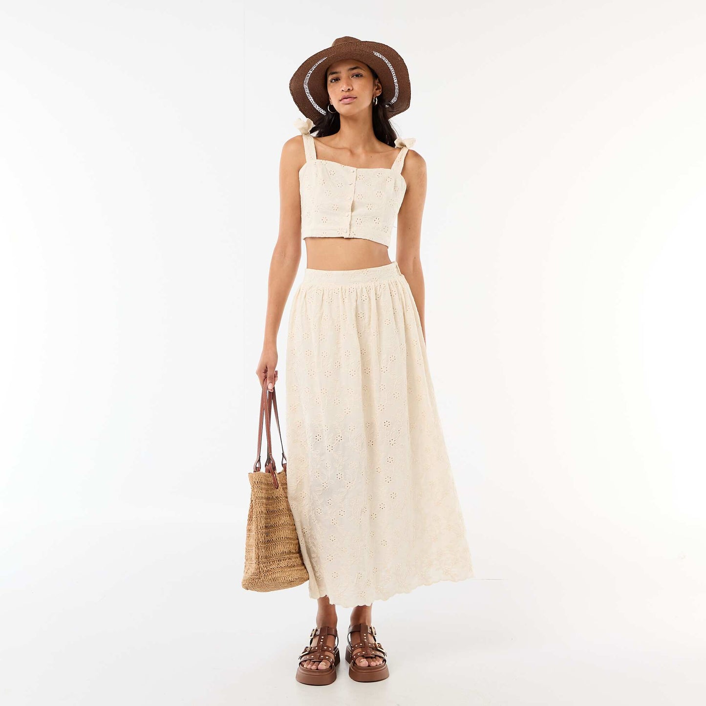 Jupe longue avec broderie anglaise BEIGE