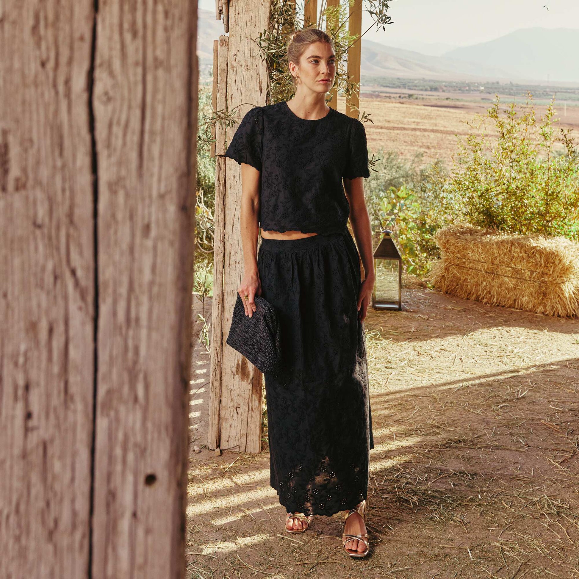 Jupe longue avec broderie anglaise NOIR