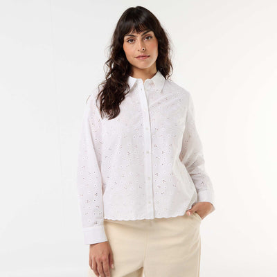 Chemise avec broderie anglaise et détails ondulés BLANC