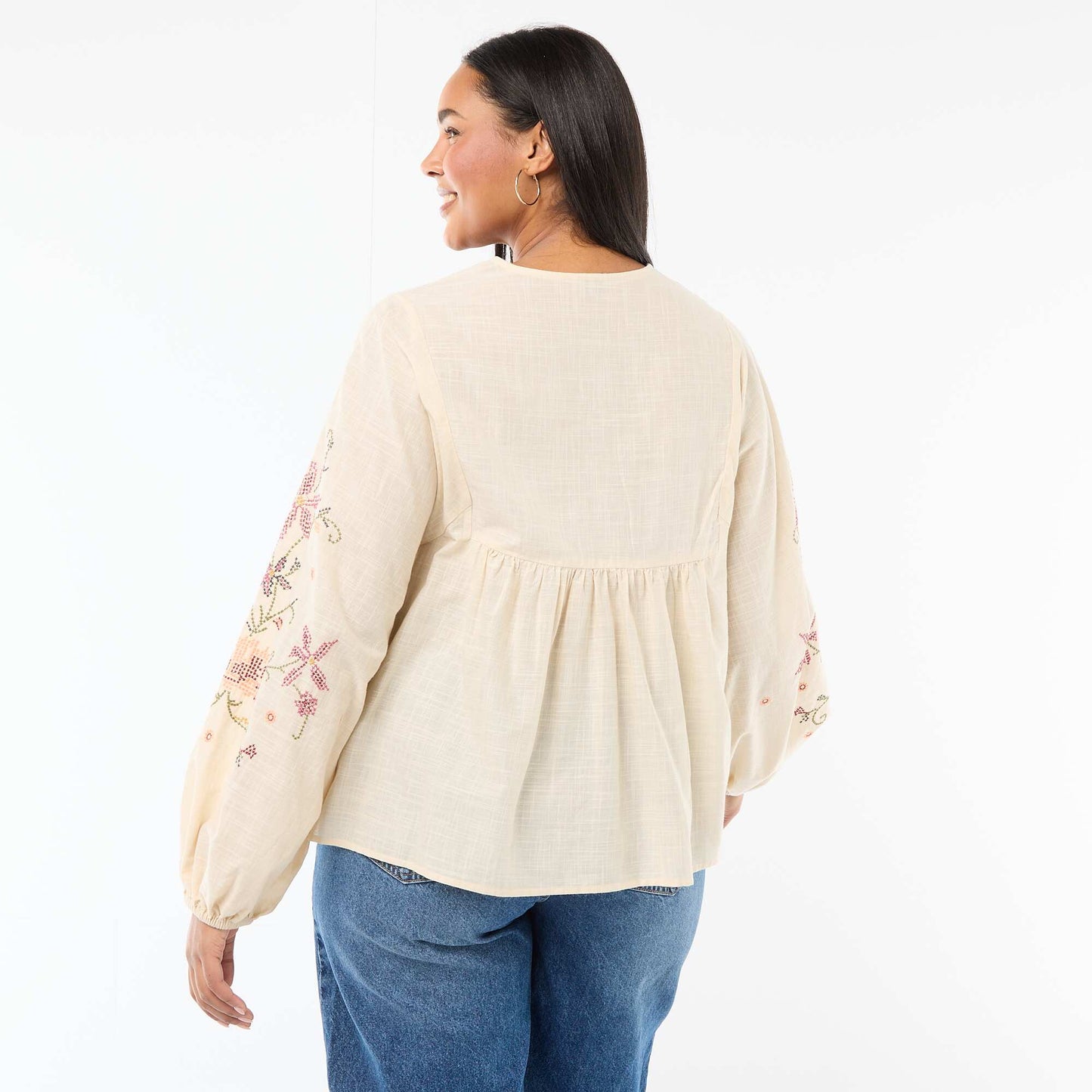 Blouse brodée à fleurs BEIGE