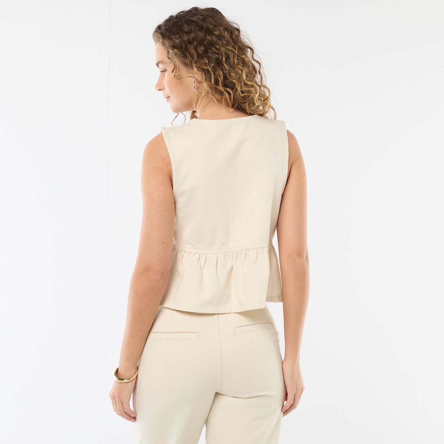 Top en jean col V BEIGE