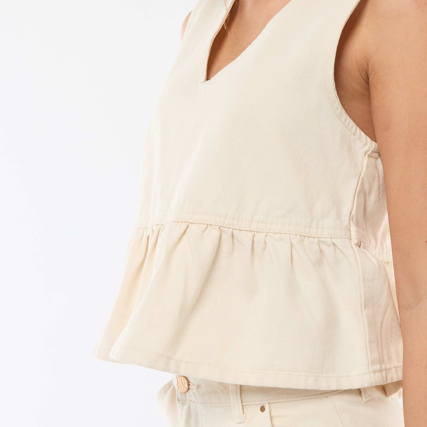 Top en jean col V BEIGE