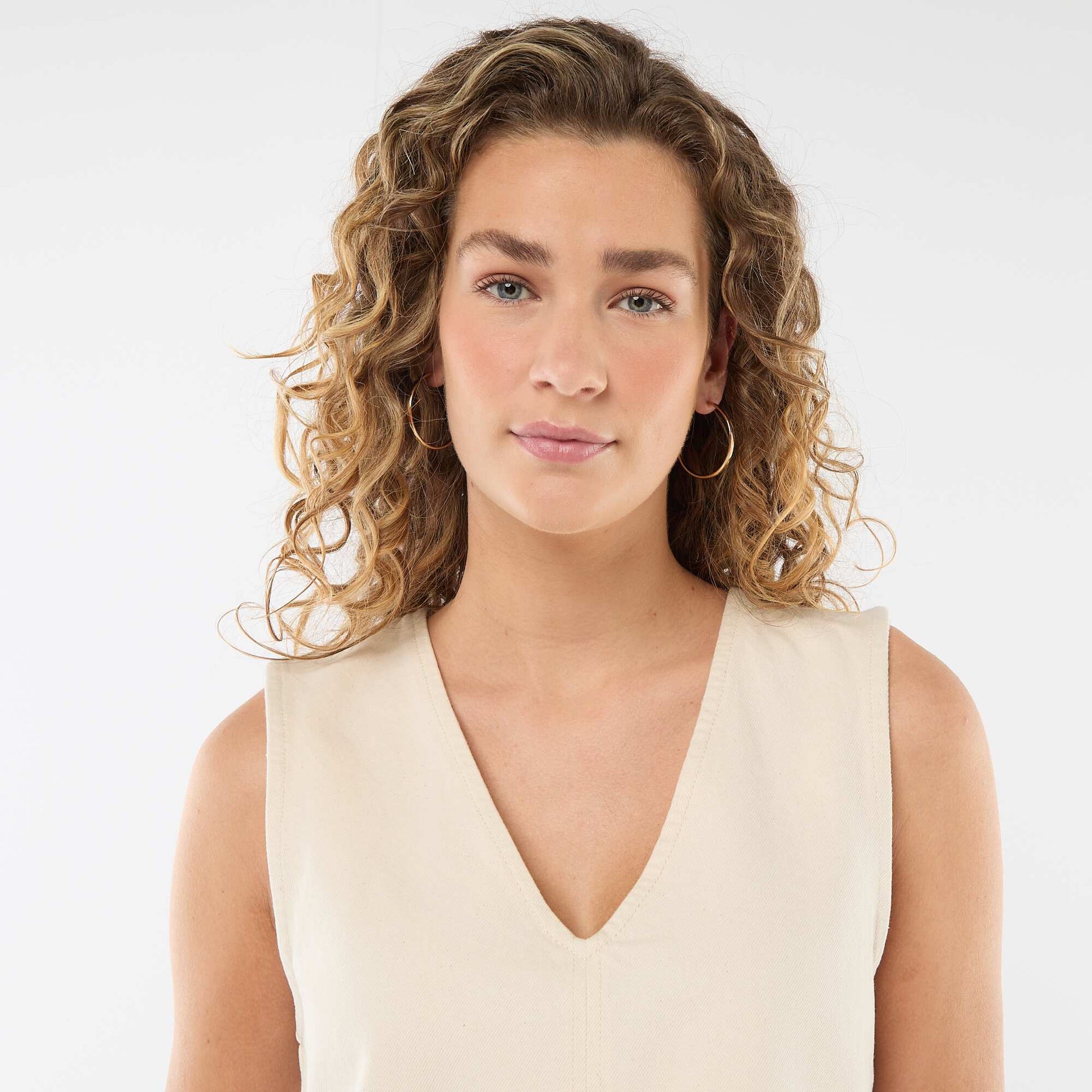 Top en jean col V BEIGE