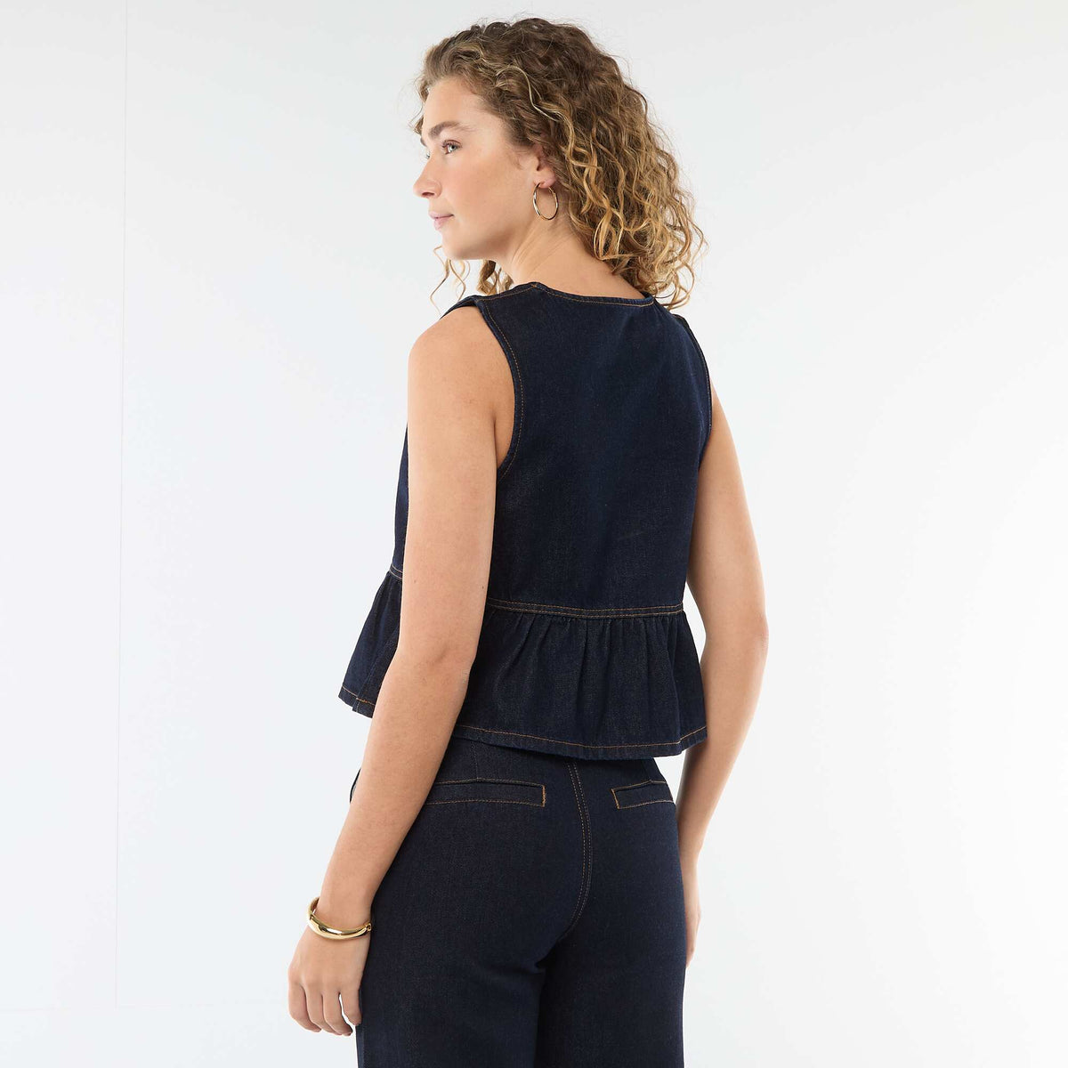 Top en jean col V BLEU