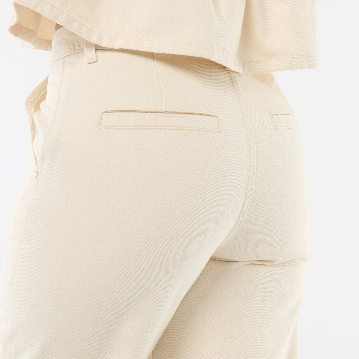 Jean taille haute avec revers en bas BEIGE