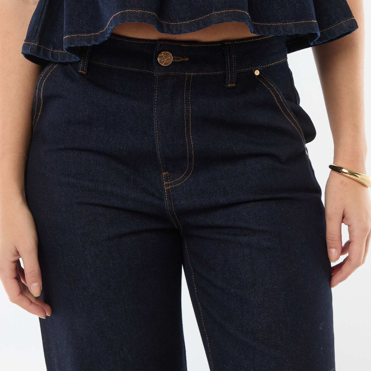 Jean taille haute avec revers en bas BLEU