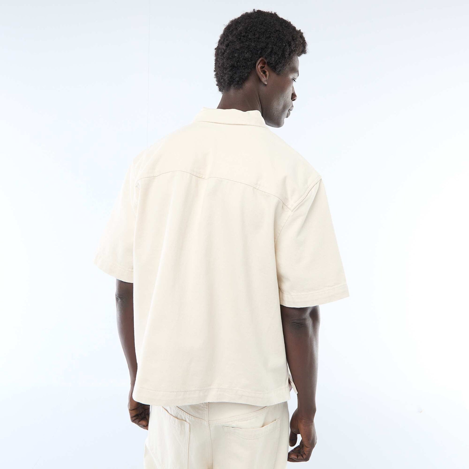 Chemise unie en jean à manches courtes BEIGE