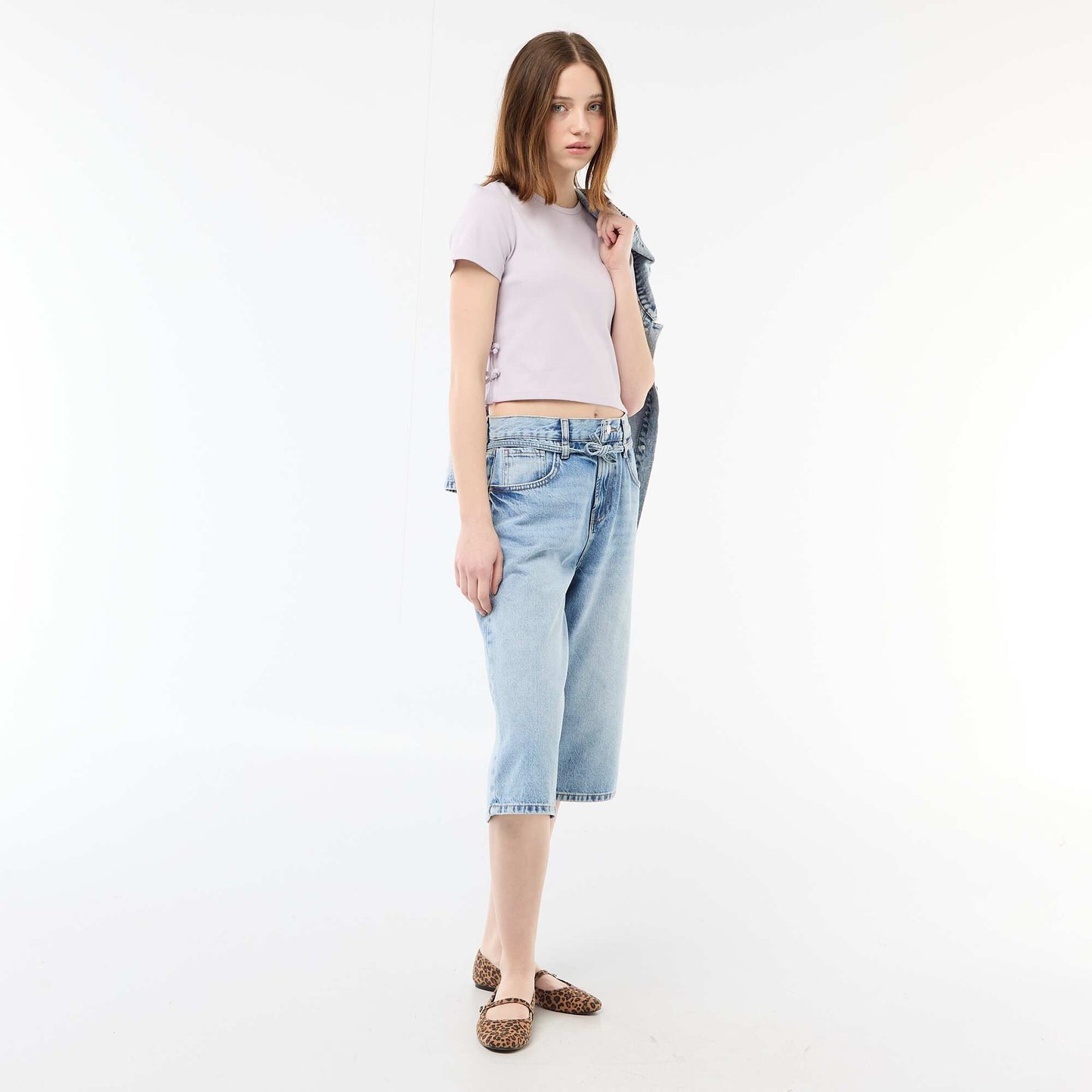 Tee-shirt cropped côtelé avec noeuds VIOLET