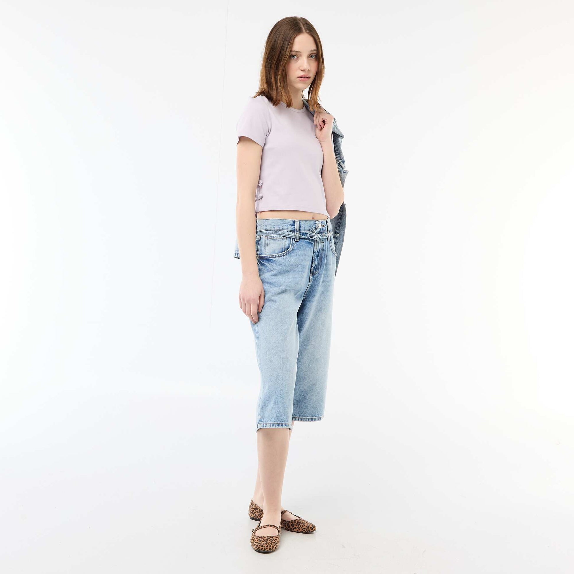 Tee-shirt cropped côtelé avec noeuds VIOLET