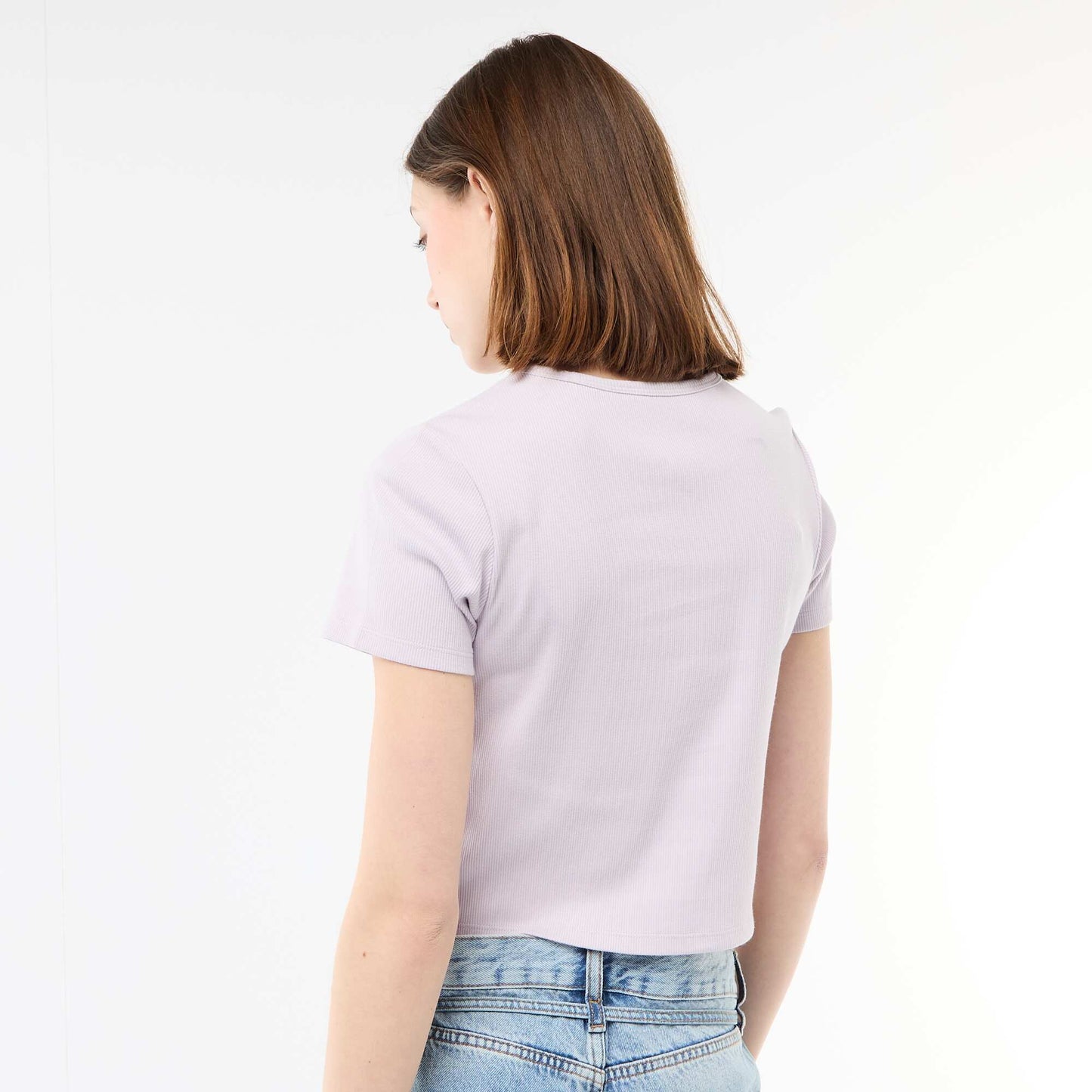 Tee-shirt cropped côtelé avec noeuds VIOLET