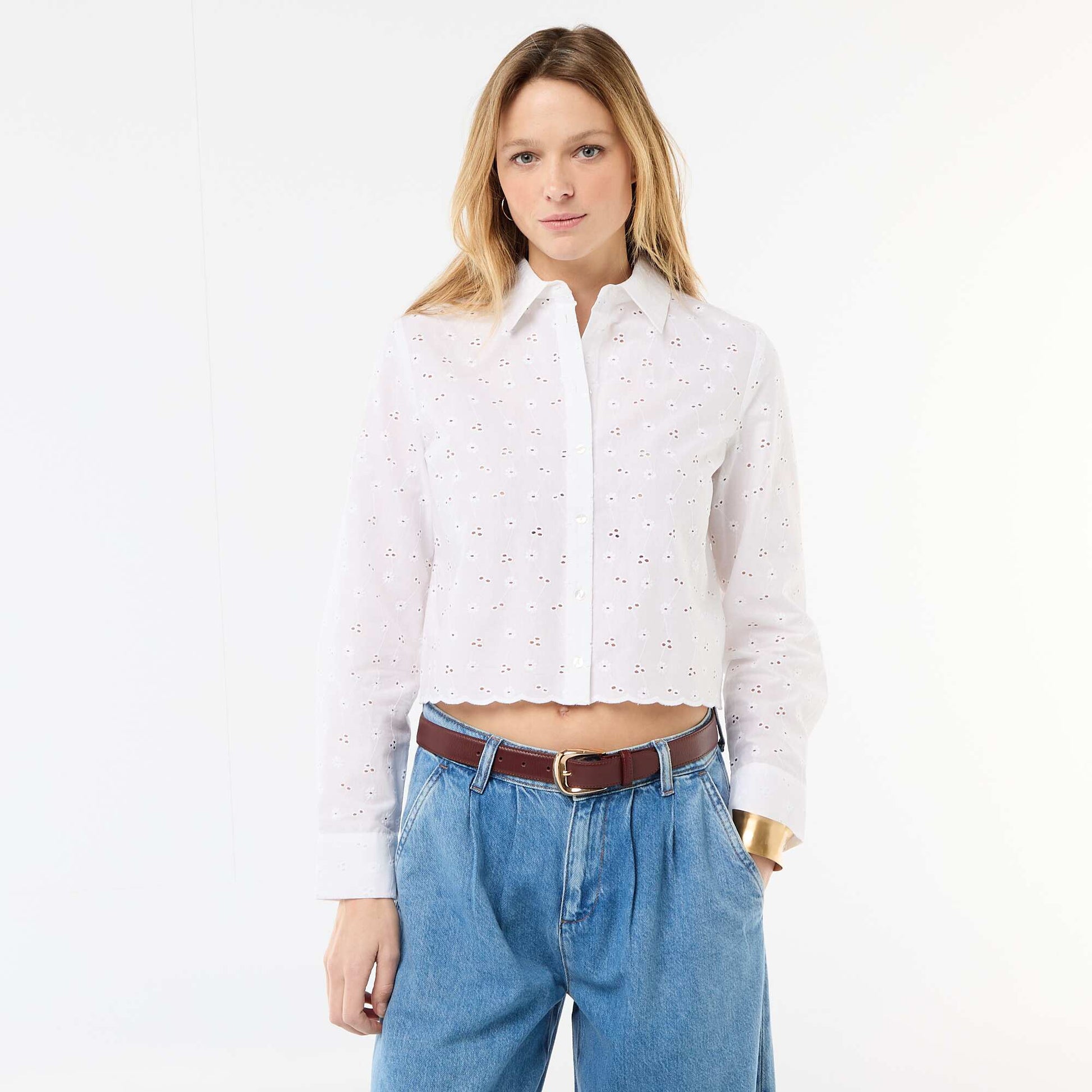 Chemise avec broderies all over BLANC
