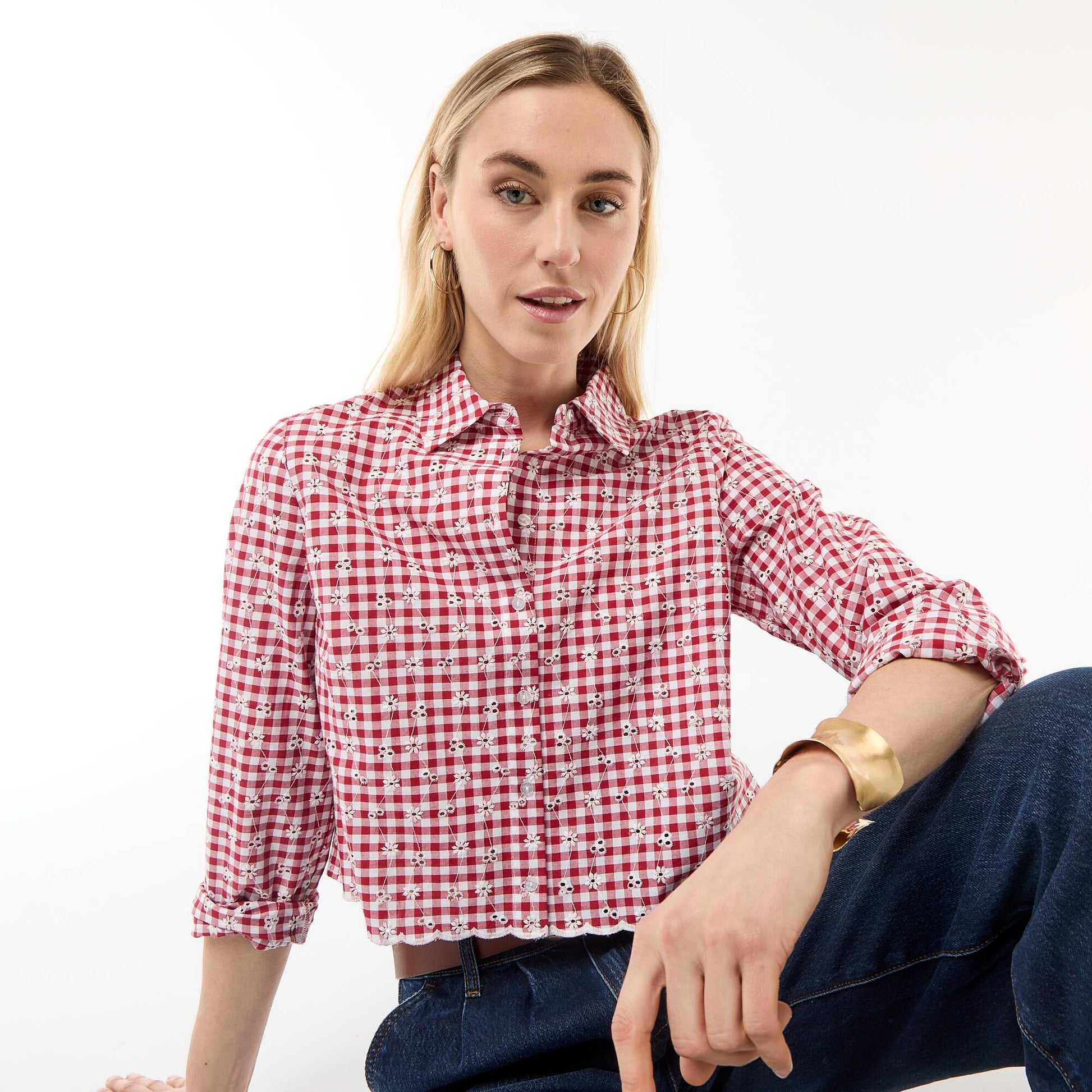 Chemise avec broderies all over ROUGE