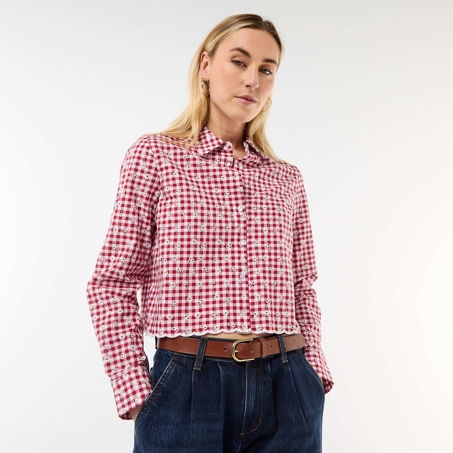 Chemise avec broderies all over ROUGE