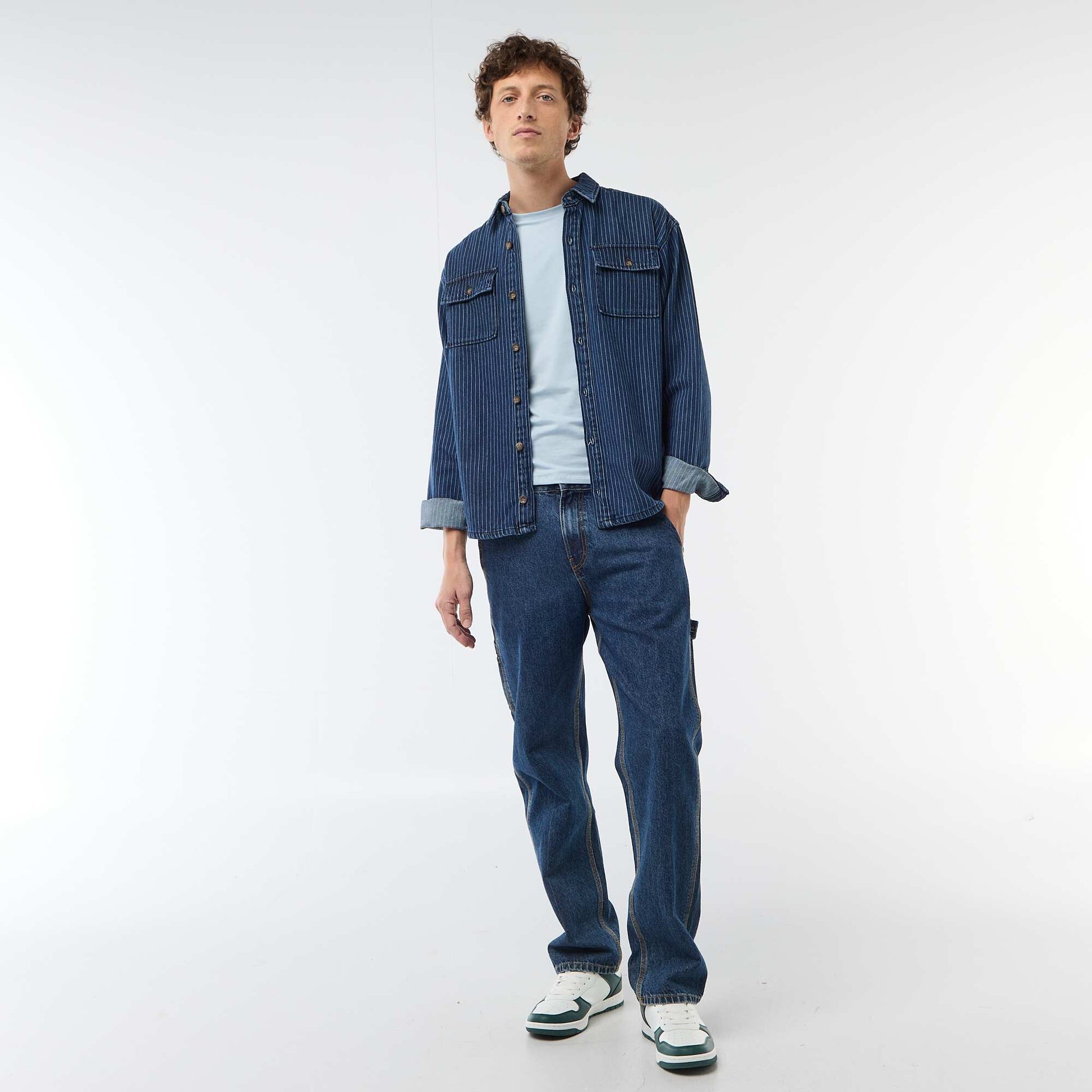 Chemise en jean rayée avec poches plaquées à la poitrine BLEU