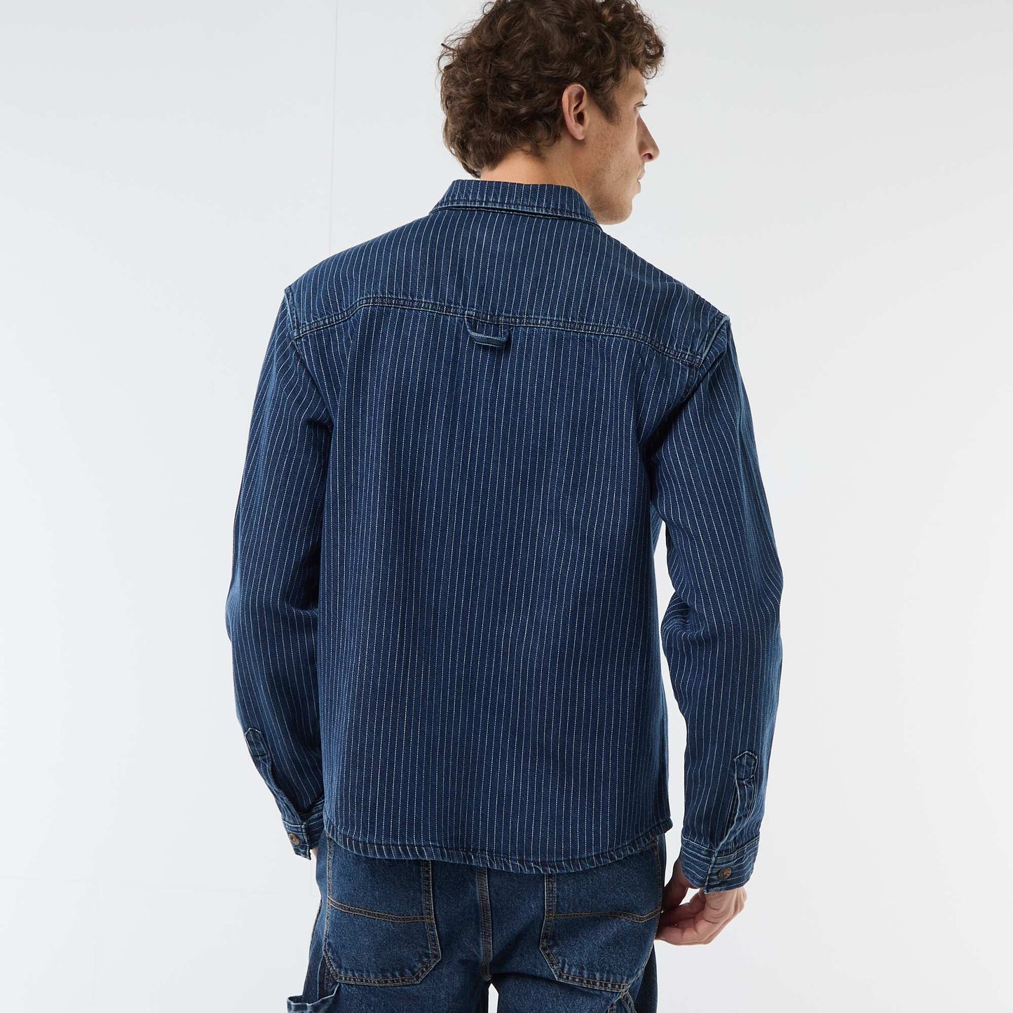 Chemise en jean rayée avec poches plaquées à la poitrine BLEU
