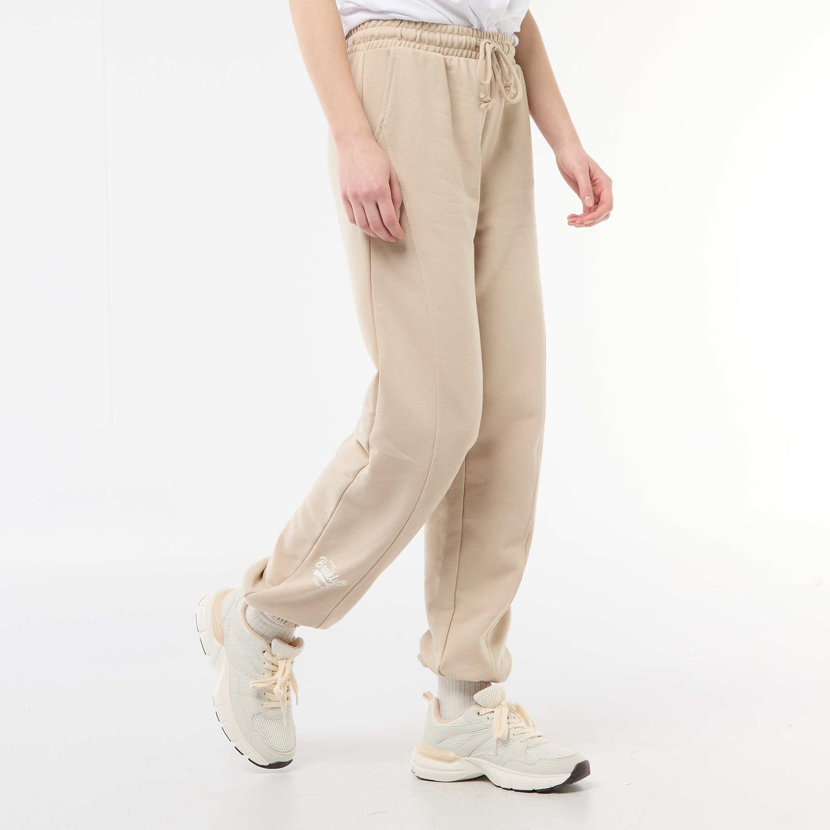Jogging forme barrel en coton uni BEIGE