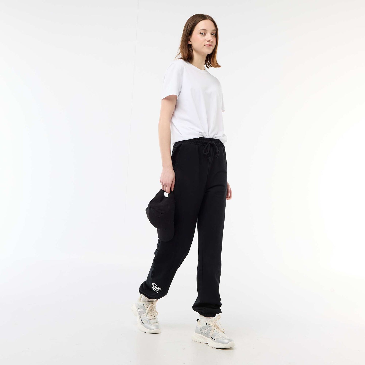 Jogging forme barrel en coton uni NOIR