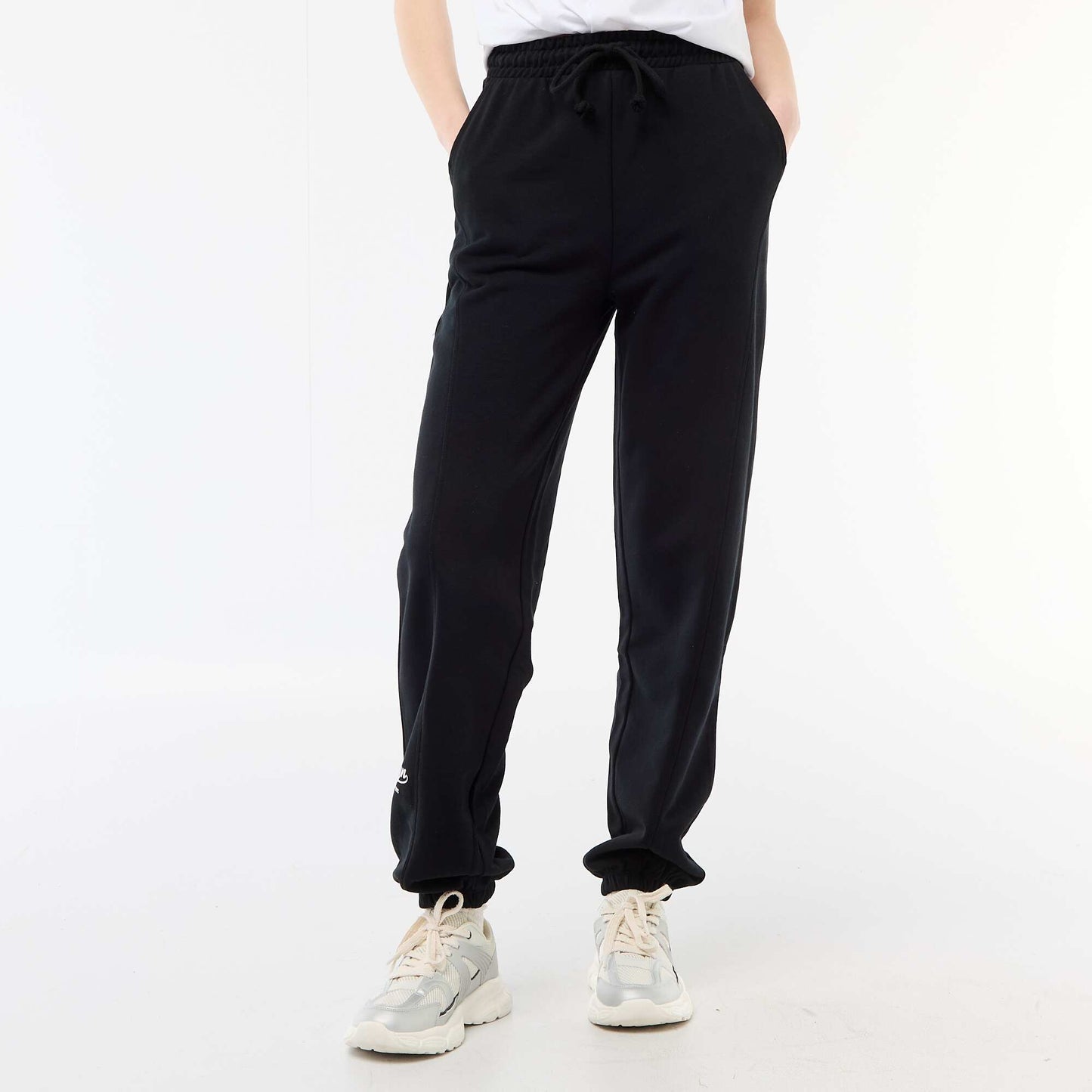 Jogging forme barrel en coton uni NOIR