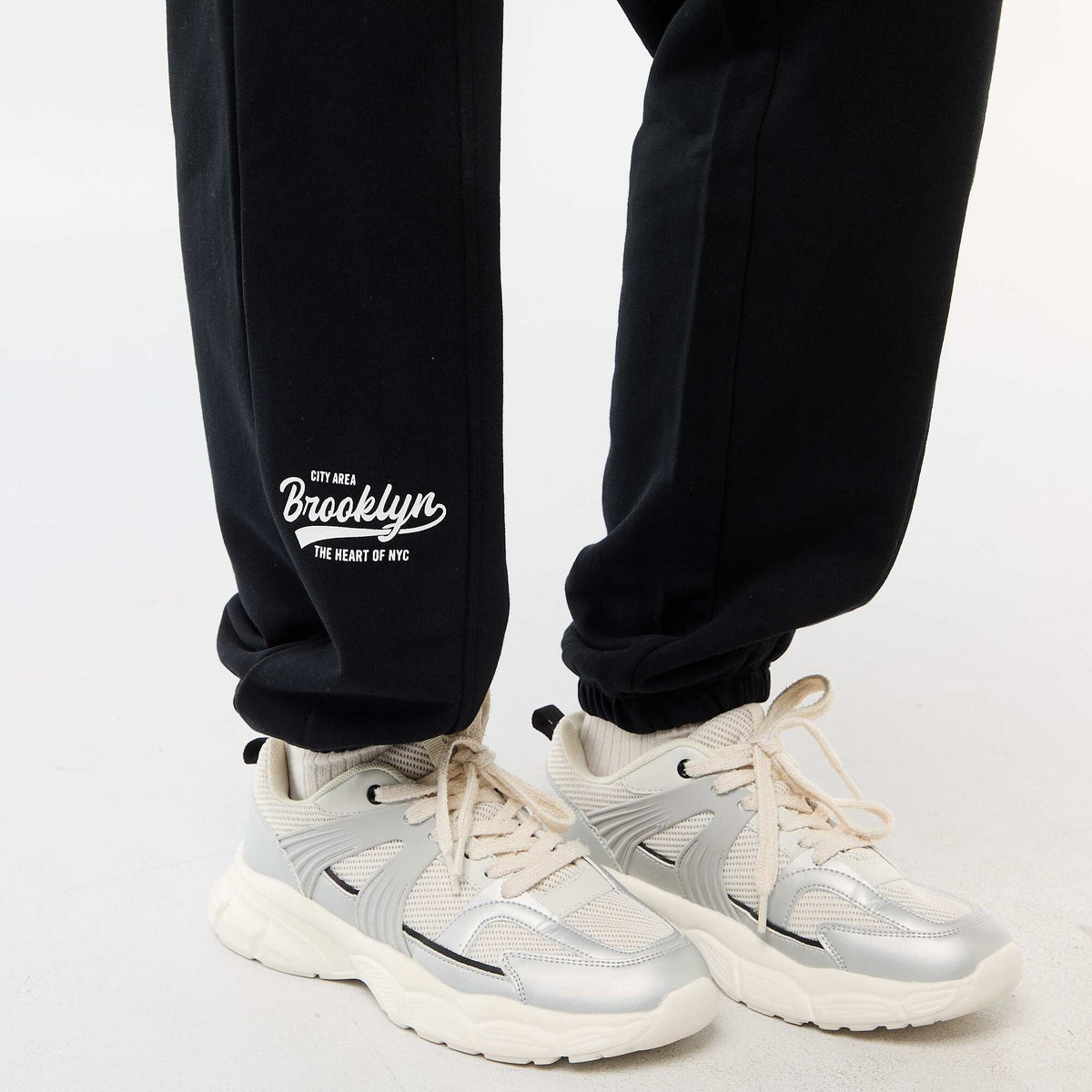 Jogging forme barrel en coton uni NOIR