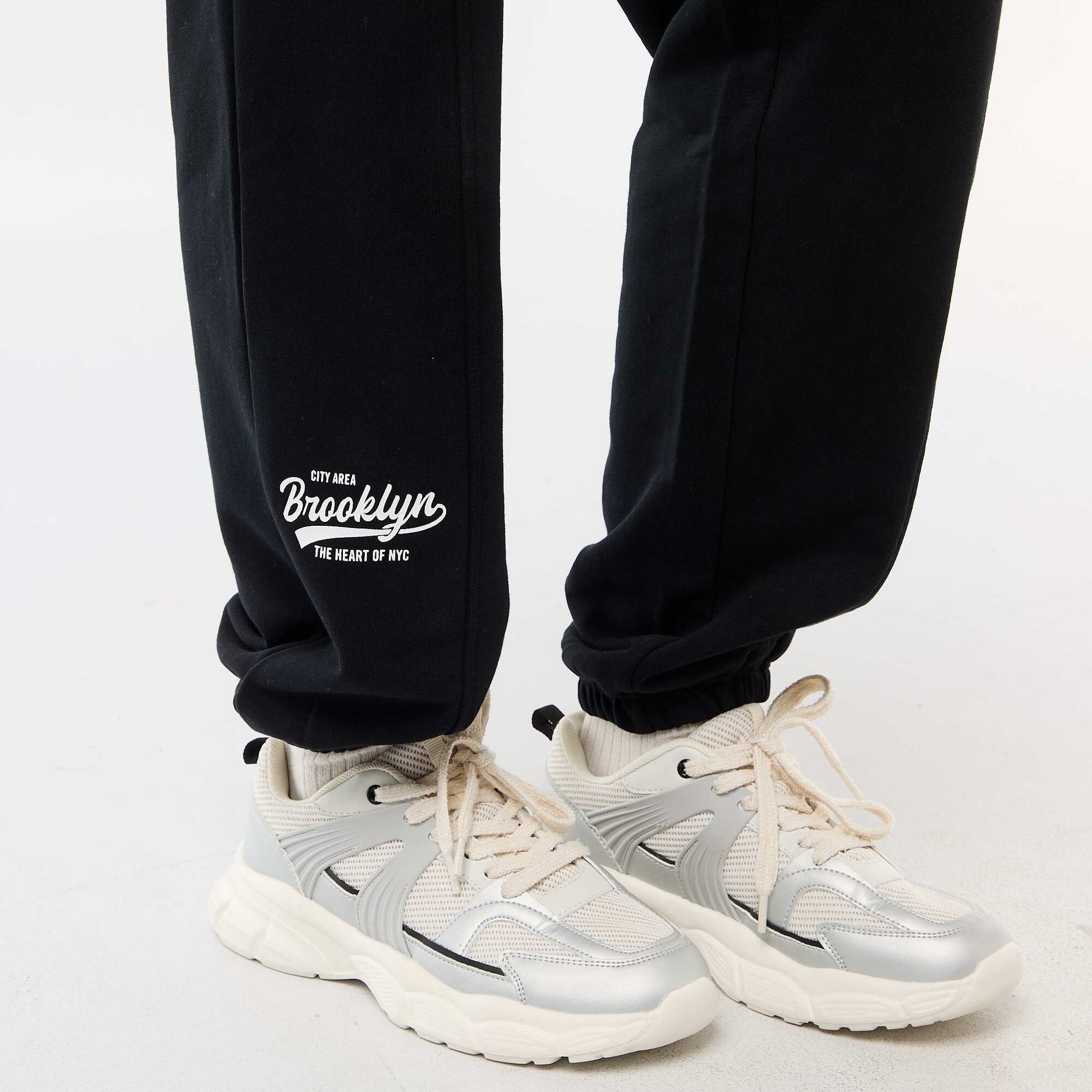 Jogging forme barrel en coton uni NOIR