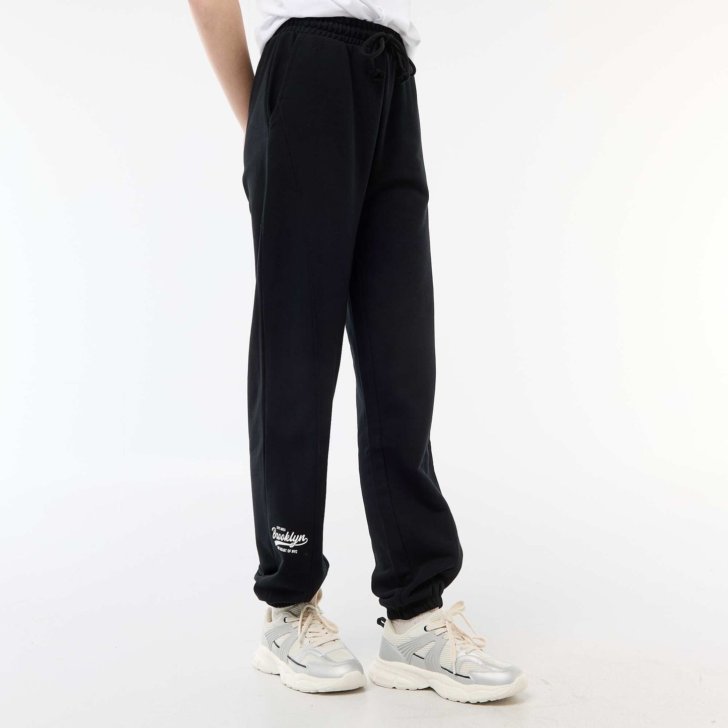 Jogging forme barrel en coton uni NOIR