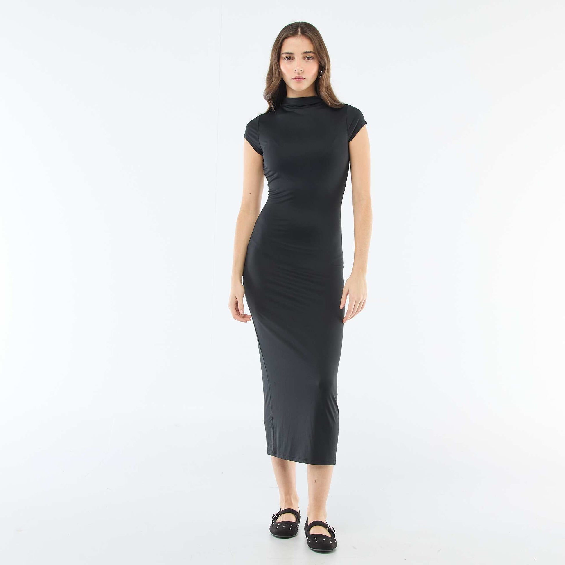 Robe longue effet peau de pêche NOIR