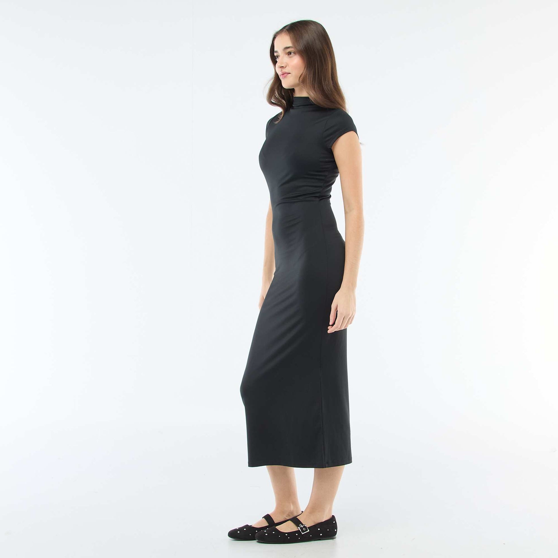 Robe longue effet peau de pêche NOIR