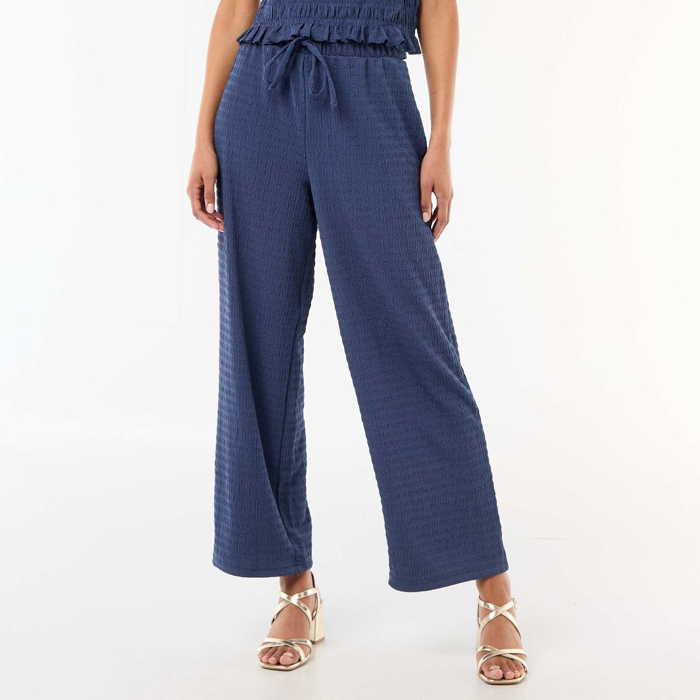 Pantalon large en maille smockée BLEU