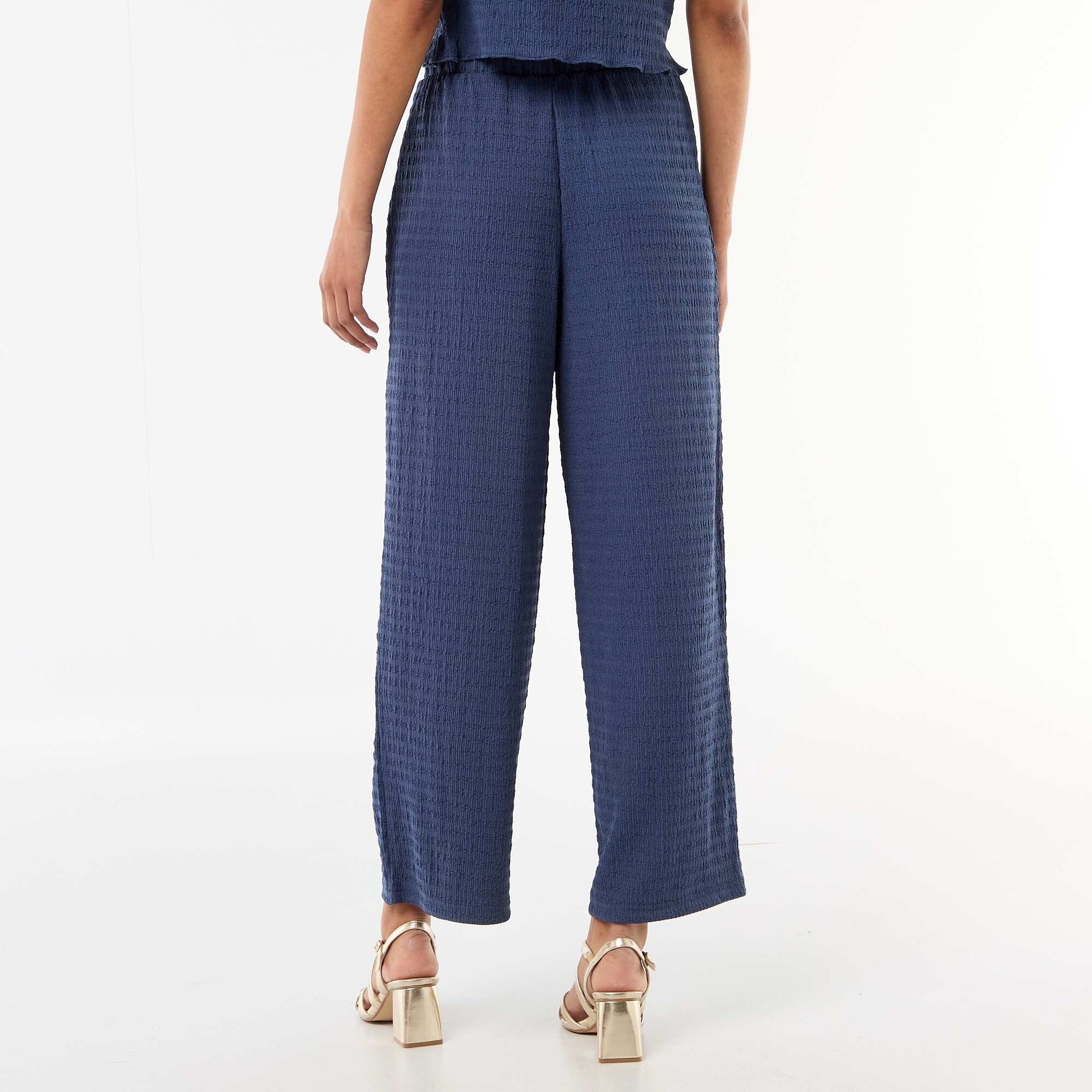 Pantalon large en maille smockée BLEU