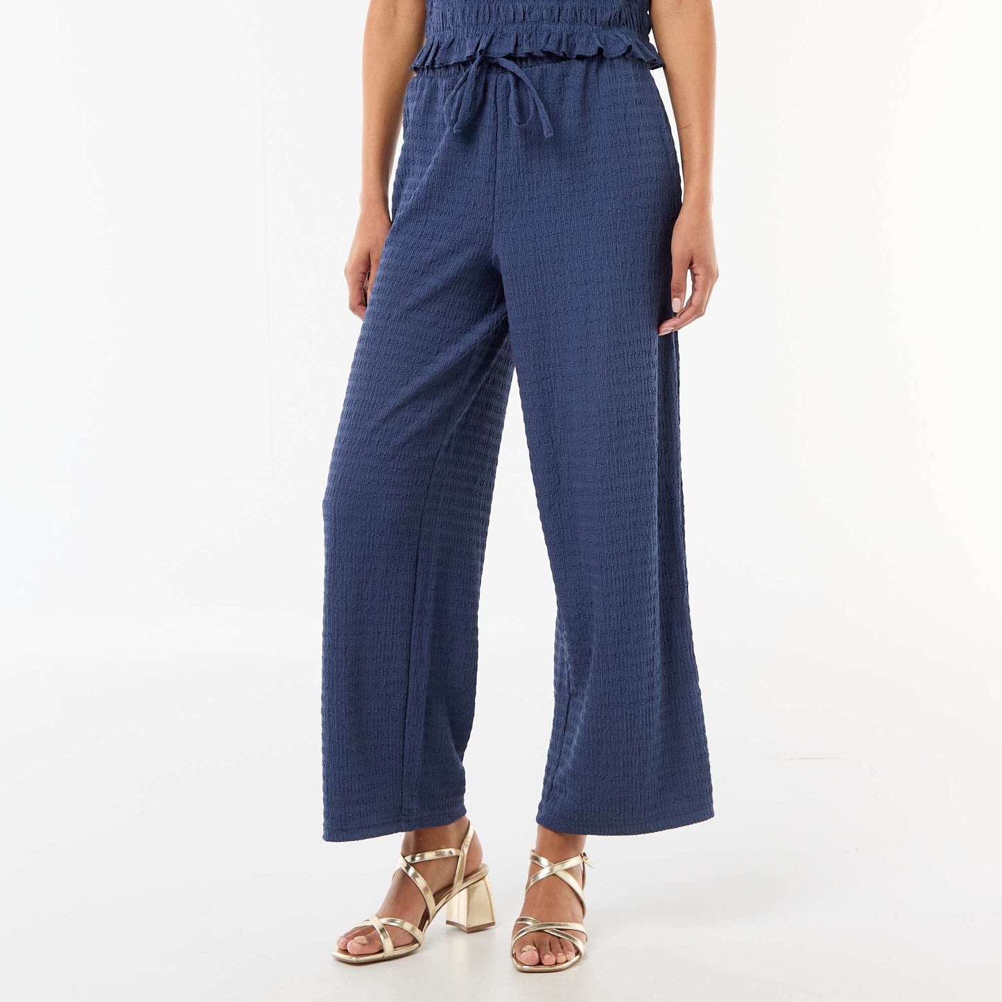 Pantalon large en maille smockée BLEU