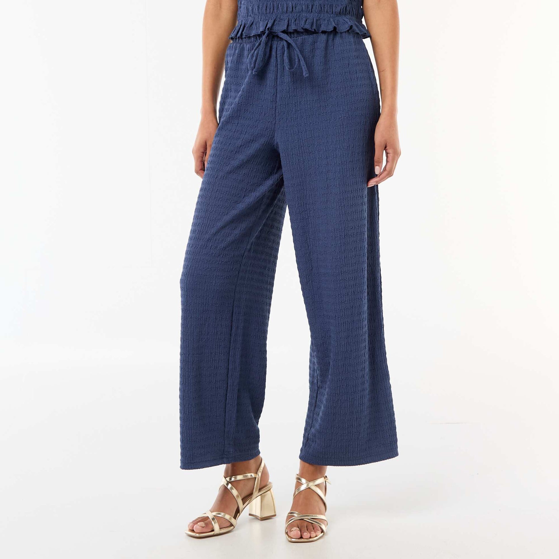 Pantalon large en maille smockée BLEU