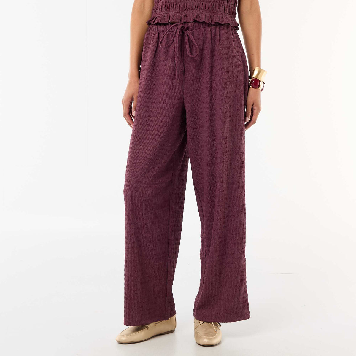 Pantalon large en maille smockée VIOLET